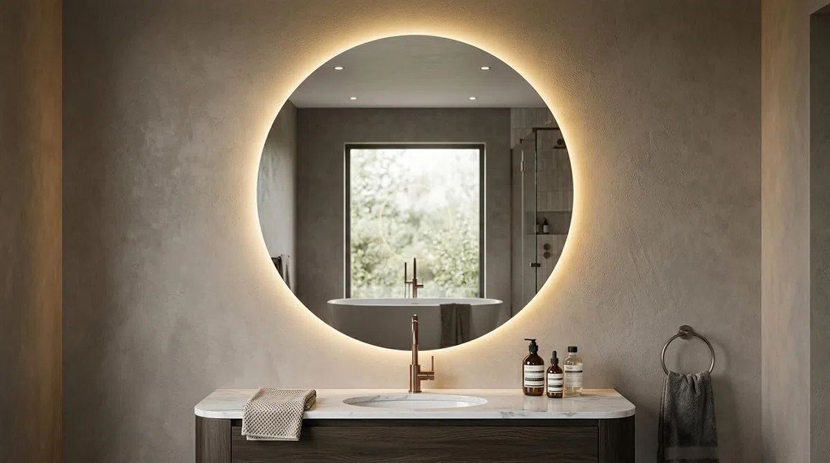BD ART - Specchio da parete – rotondo Ø 70 cm – con illuminazione a LED – Colore della luce caldo 3600 K, IP44 – grande
