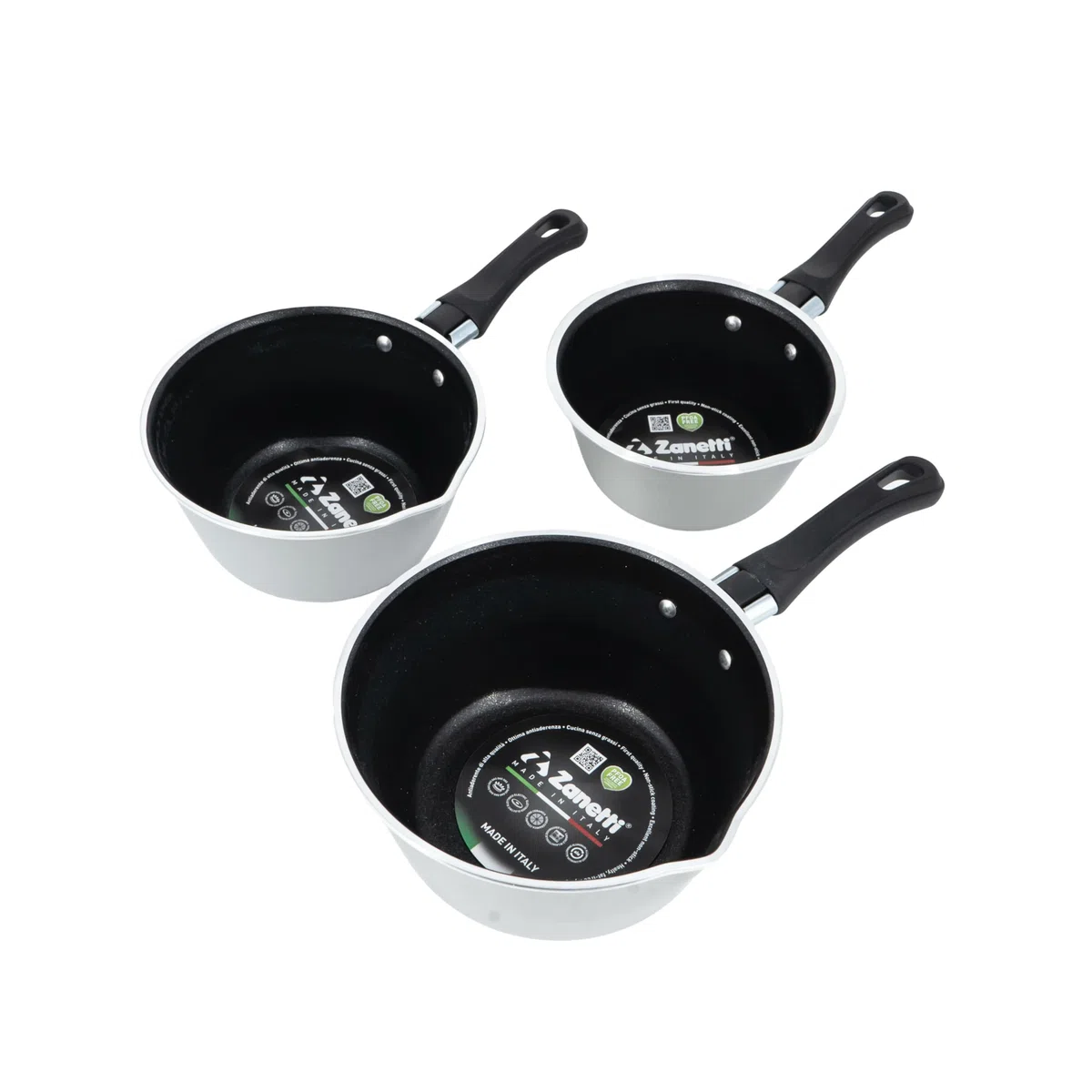 zanetti, Tris di Casseruole Antiaderenti Coniche, Diametri 12 cm, 14 cm, 16 cm, Casseruole con Beccuccio in Alluminio Alimentare, Made in Italy