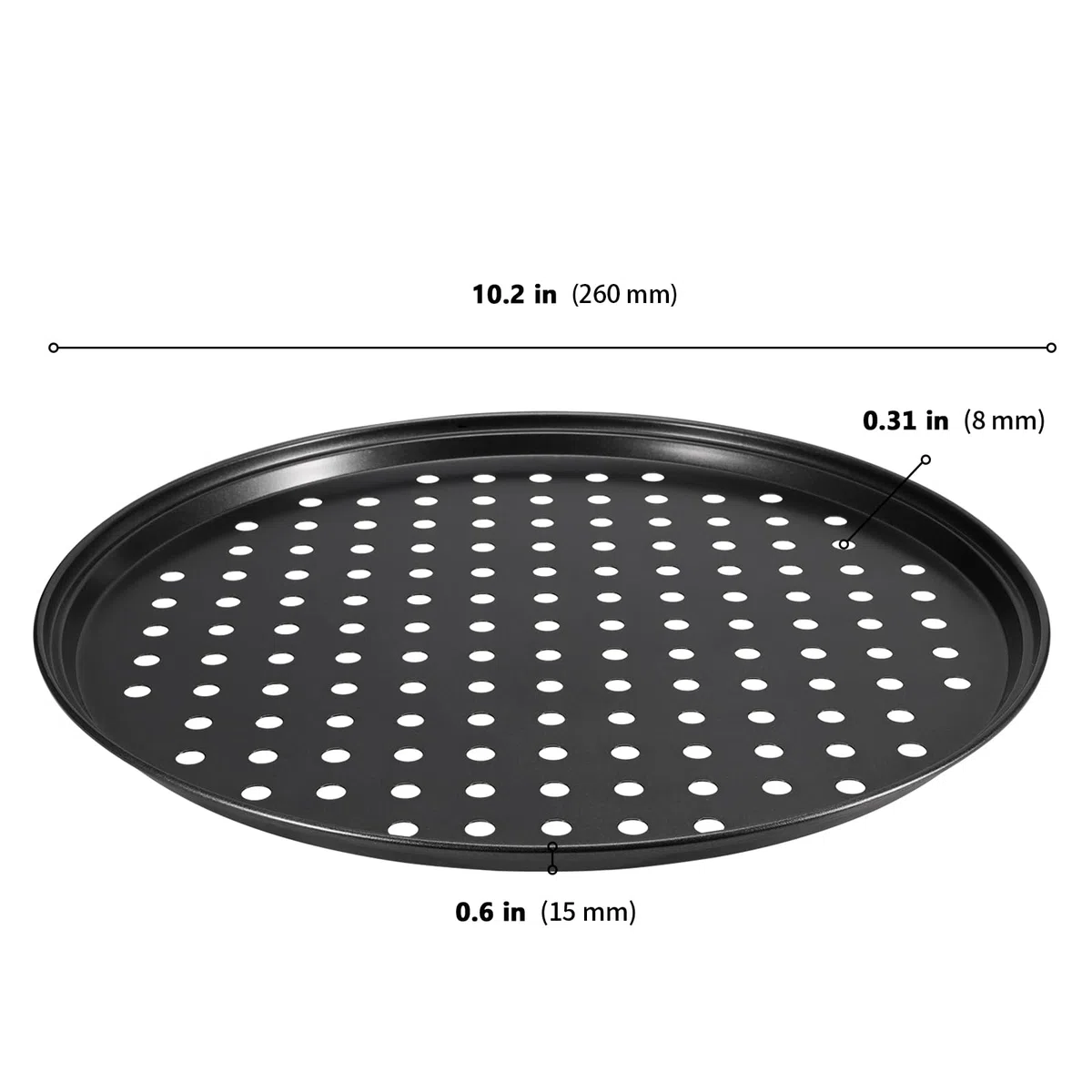 Confezione da 4 Vassoi Antiaderenti per Pizza da 25,4 cm, Teglia Rotonda con Fori per Forno, 26 cm x 1,5 cm, Nero