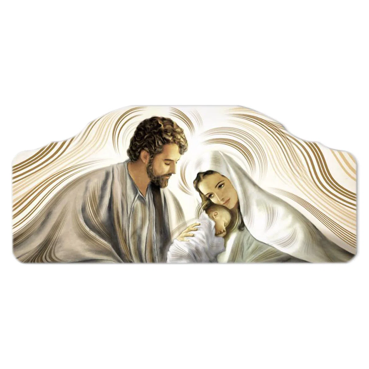 Lupia - Quadro Moderno Capezzale Nativity Brown Sacra Famiglia, Stampa su Legno, Artigianale 100% Made in Italy, Multicolore, 42 x 92 cm, Legno