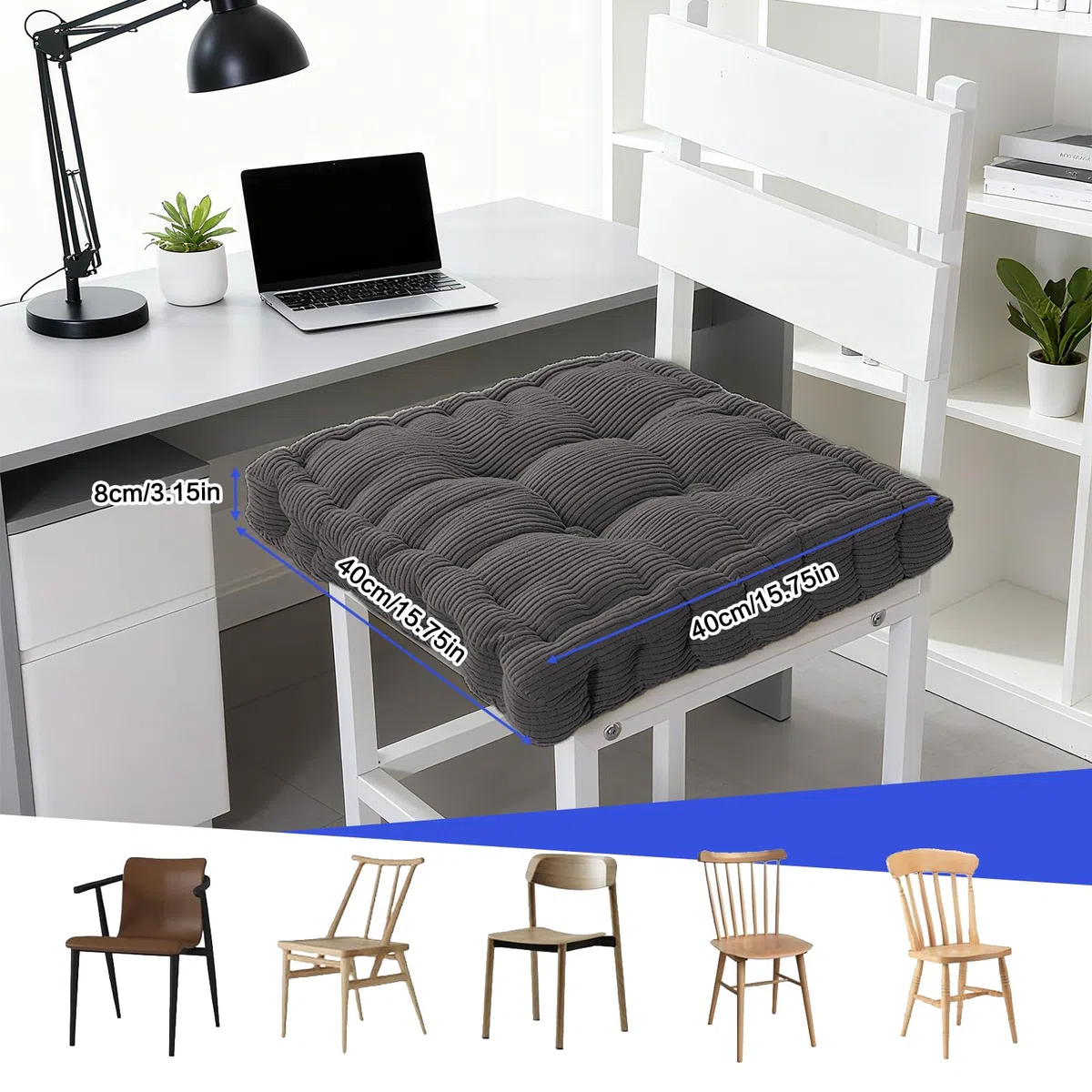 Set di 2 cuscini da pavimento, 40 x 40 cm, imbottitura in cotone, spessi, per yoga, per interni ed esterni, colore grigio scuro