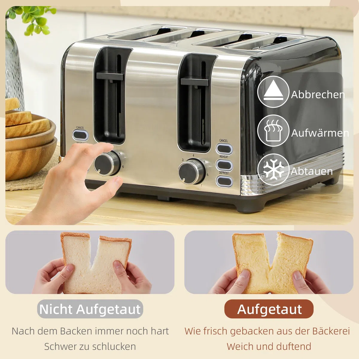 HOMCOM Set di tostapane per bollitore elettrico, 2200 W, 1,7 l, 4 fette, 7 livelli di doratura, riscaldamento e scongelamento, set per colazione con filtro per bollitore, scomparto per briciole, nero