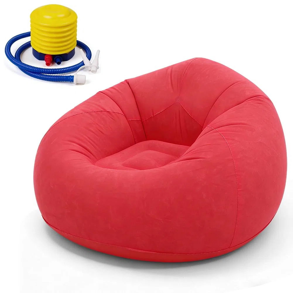 Divano gonfiabile e poltrona, pouf gonfiabile, comodo divano pieghevole per soggiorno, campeggio e giardino, gonfiabile e lavabile, poltrona singola per relax e tempo libero (rosso)