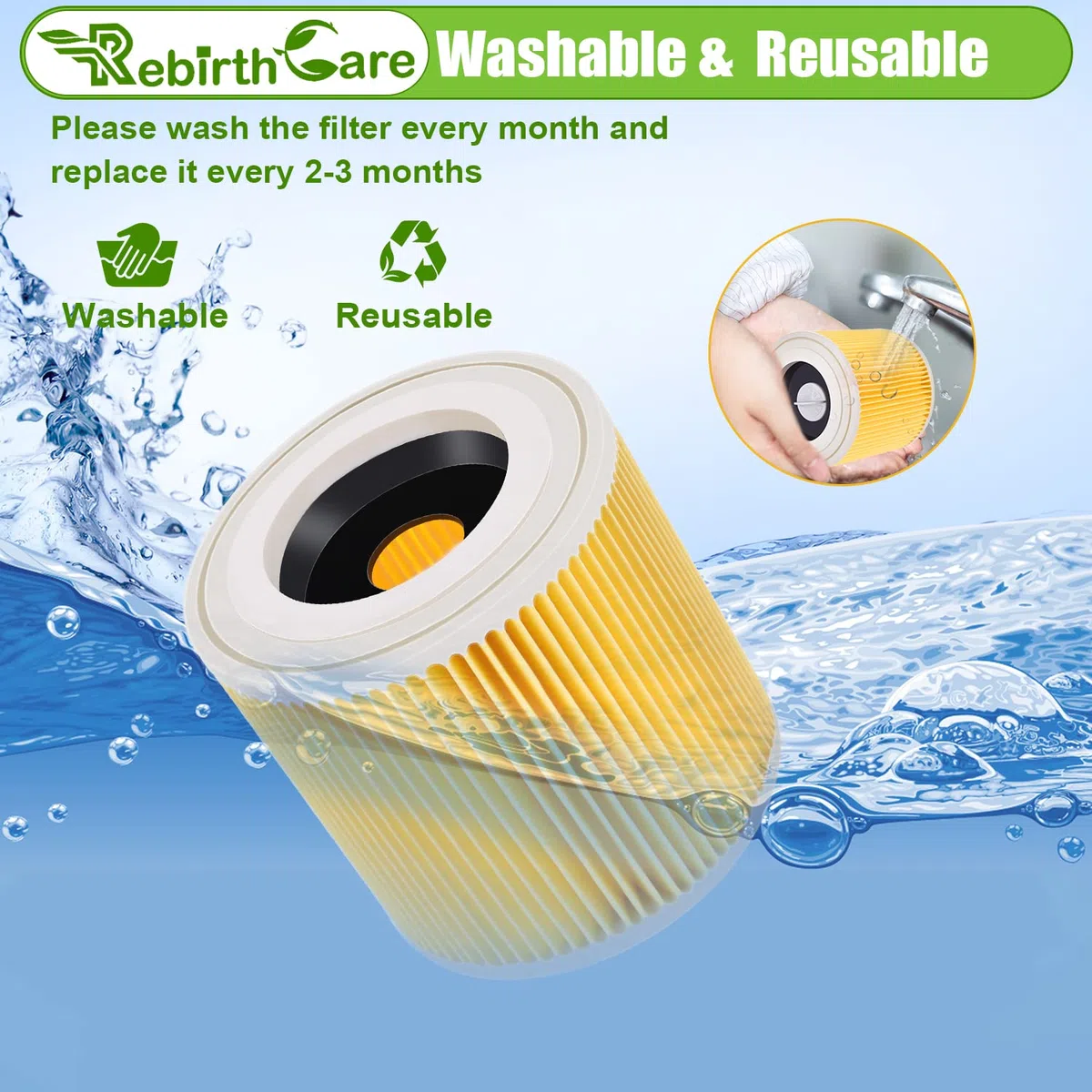 Rebirthcare filtri aspirapolvere per kärche premium wd3 wd2 mv2 mv3 wd 3p, wd 3.200, wd 3.500 p, se 4001, se 4002, a2054, a2004, a2254, a2604, filtro aspirapolvere 6.414-552.0/64145520 (WD3-2PCS)