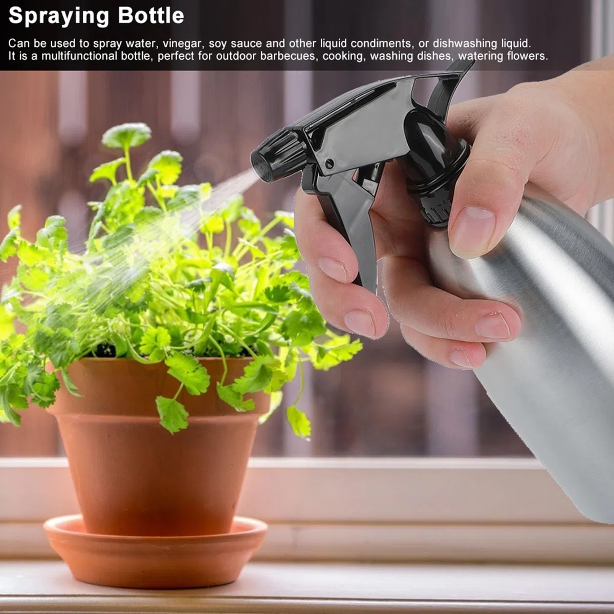 Flacone Spray in Acciaio Inossidabile, 500ml Spruzzino Piante In Acciaio Cucina Manuale Spruzzo Bottiglie Spray per Giardinaggio Cucina Grigliate