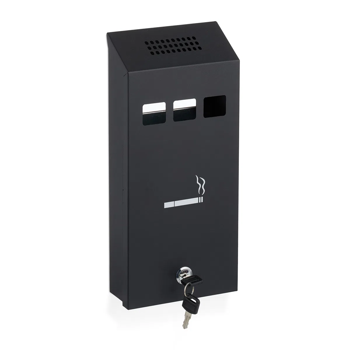 Relaxdays Posacenere da Muro per Esterno, Ceneriera con Chiave, Contenitore Interno Rimovibile, 32,5 x 15 x 6 cm, Nero
