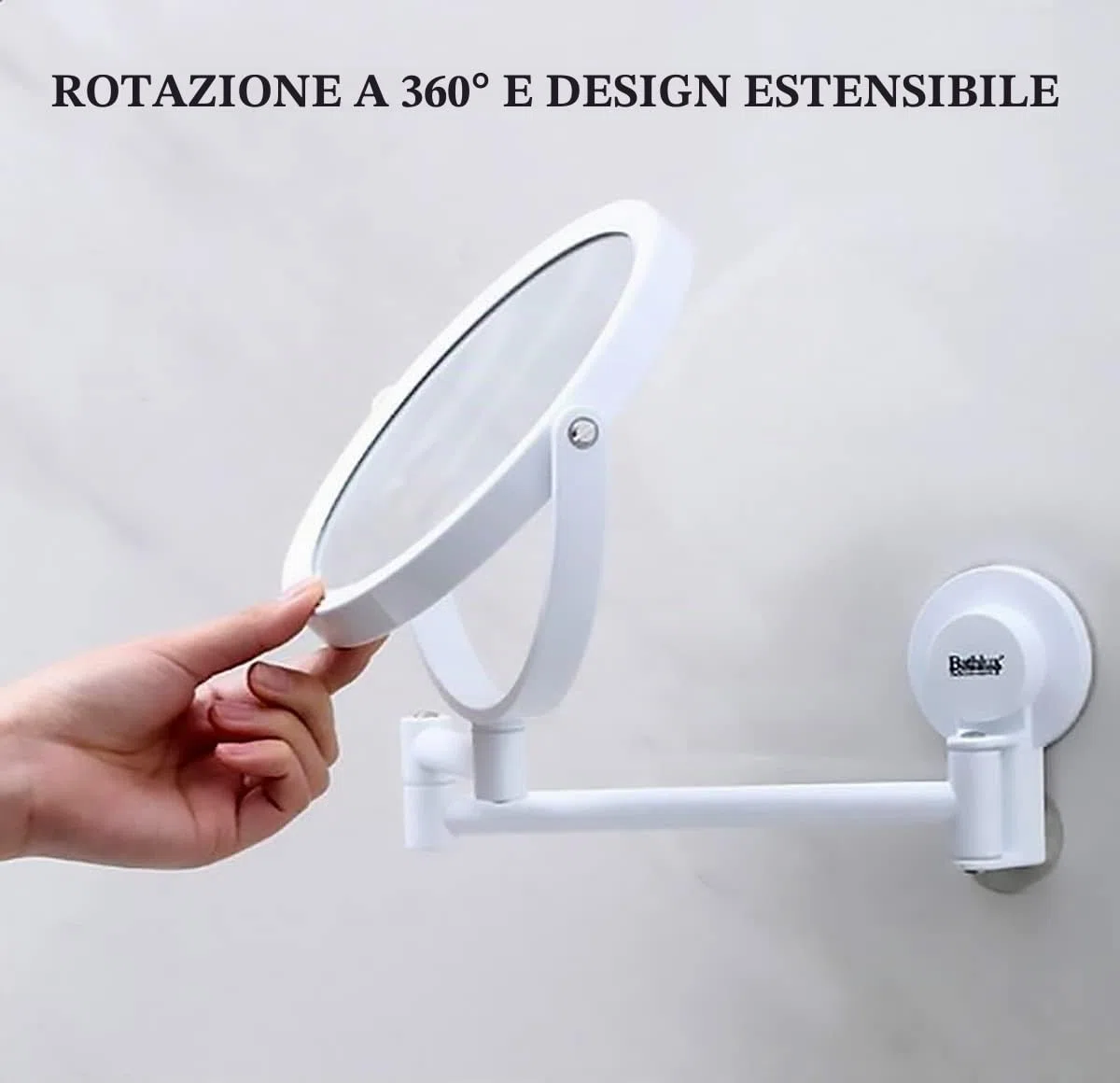MASMAS Specchio trucco da parete da bagno con ingrandimento 1X/2X cosmetico a doppio lato girevole a 360 con ventosa facile installazione