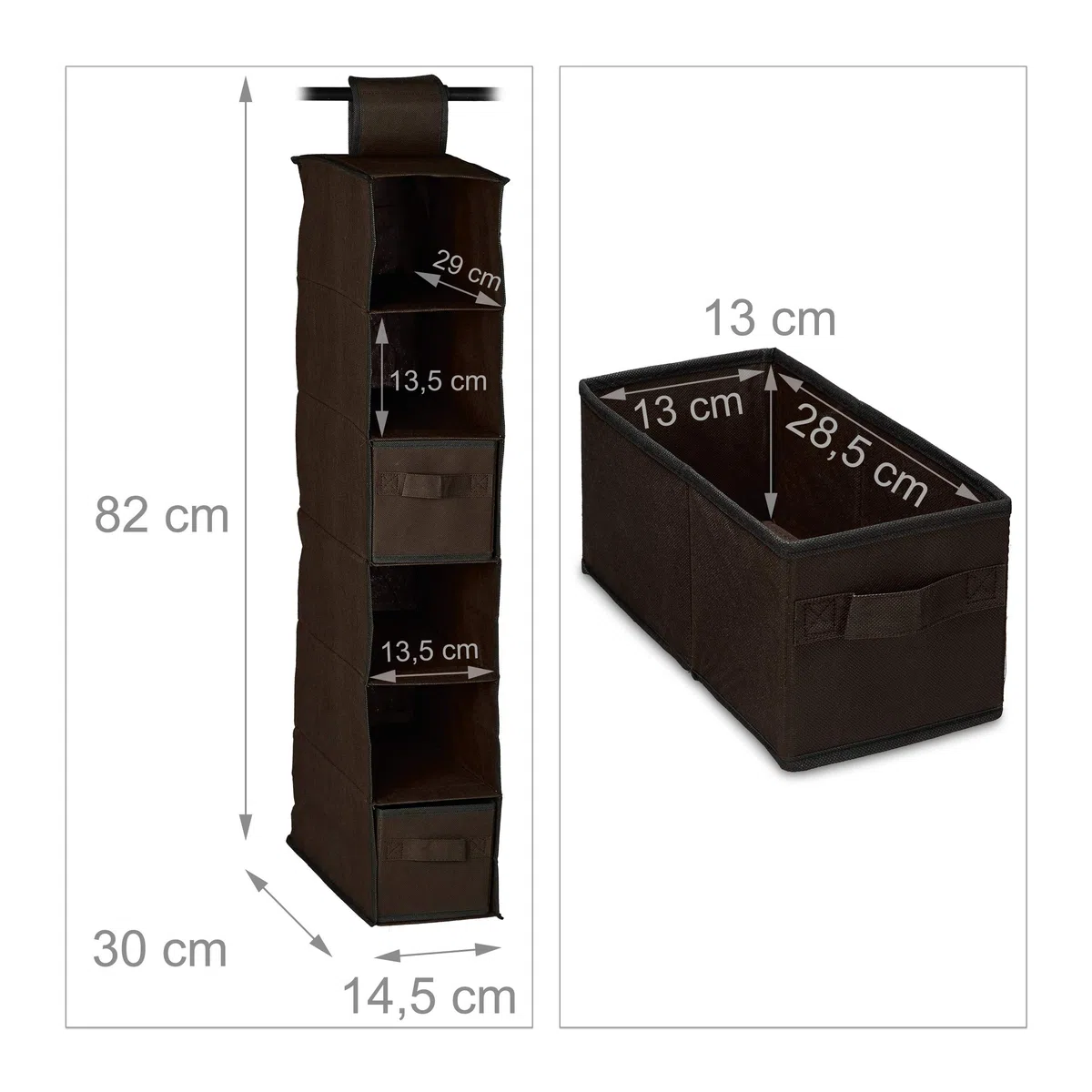 Relaxdays Organizer Armadio per Stoffa, 6 Scomparti, 2 Cassetti, Scaffale da Appendere; 82 x 14,4 x 30 cm, Marrone