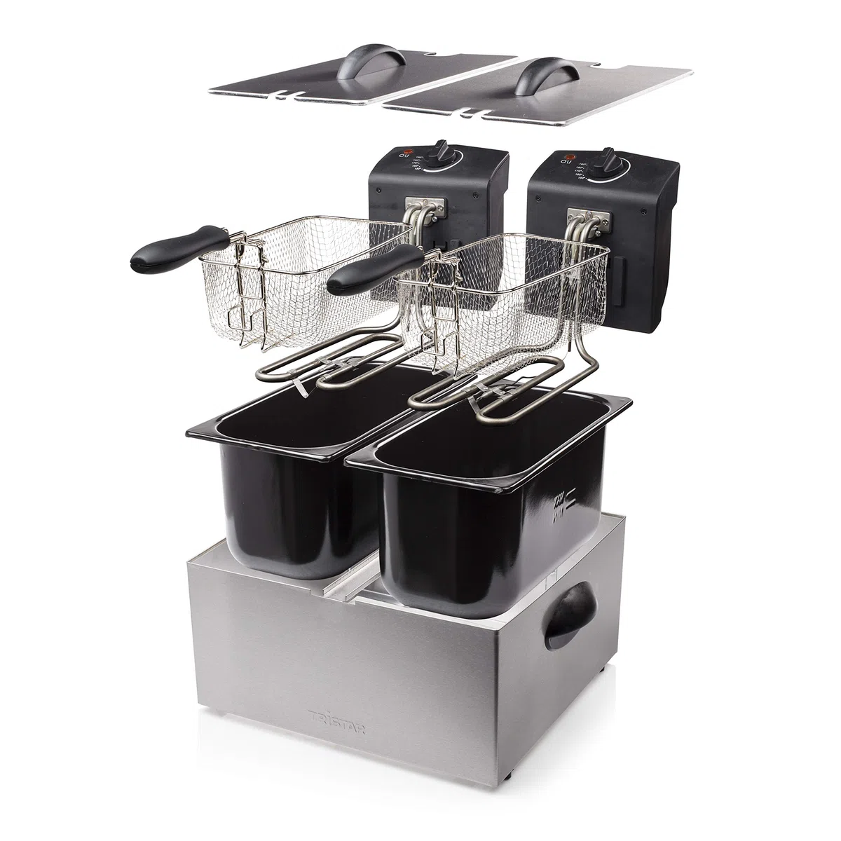 Tristar Friggitrice doppia in acciaio inossidabile - 6 litri, 2 x 1800 watt, con funzione zona fredda e livello di riscaldamento regolabile, FR-6937