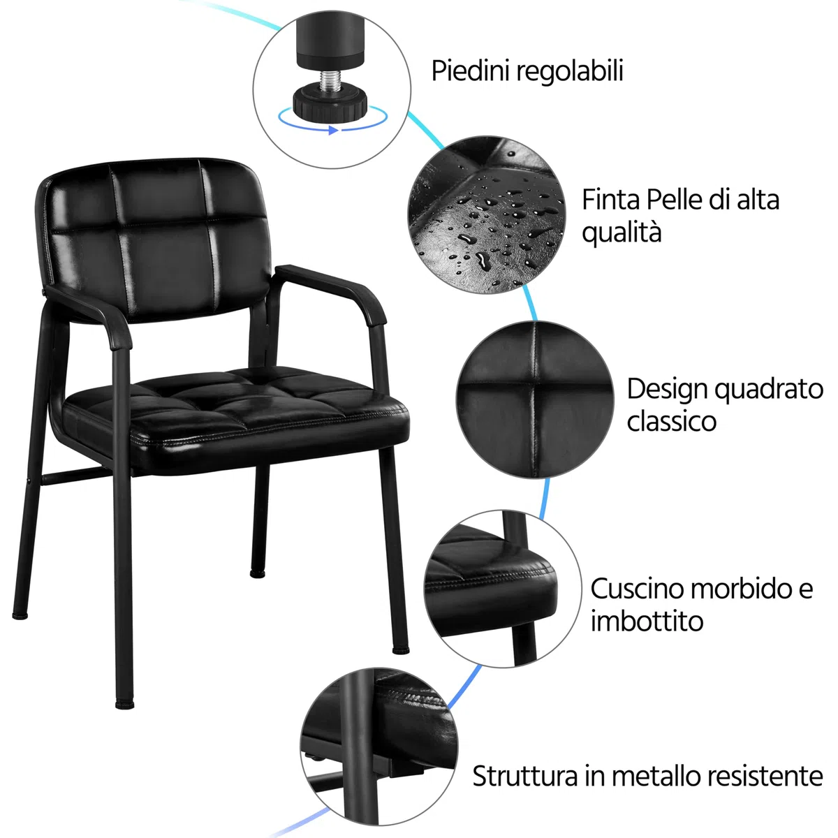 Yaheetech 2 Sedie Ufficio Ospiti Visitatori Senza Ruote per Riunioni Conferenza e Sala d'attesa Ergonomiche in Finta Pelle Portata 135 kg Nere