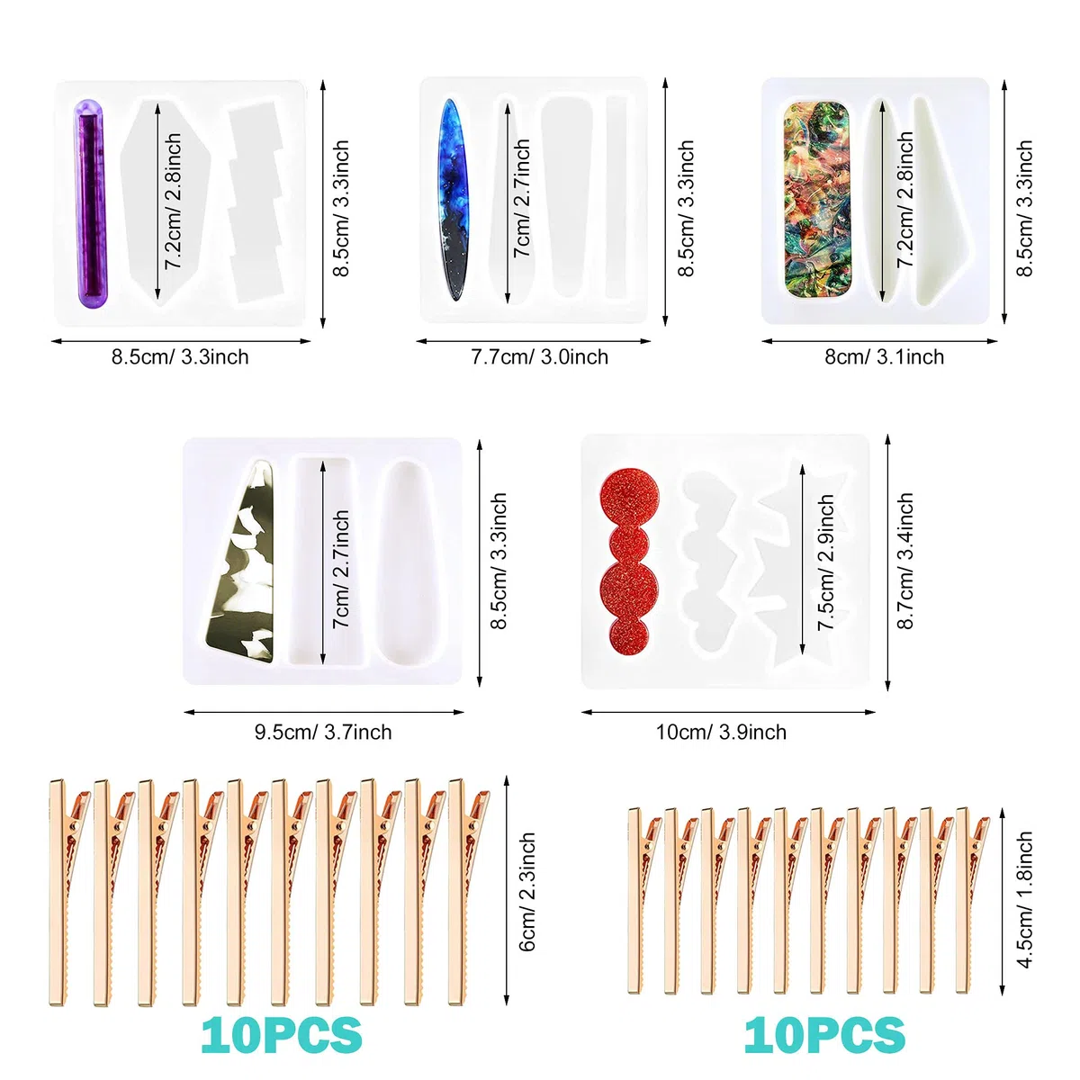 Woohome 54 Pz Stampo in Resina Siliconica Orecchino, Forcina Stampi in Silicone per Resina, Fermagli, Gancio per L'orecchio per DIY Forcina Gioielli Hair Clip Orecchino Resin Mold