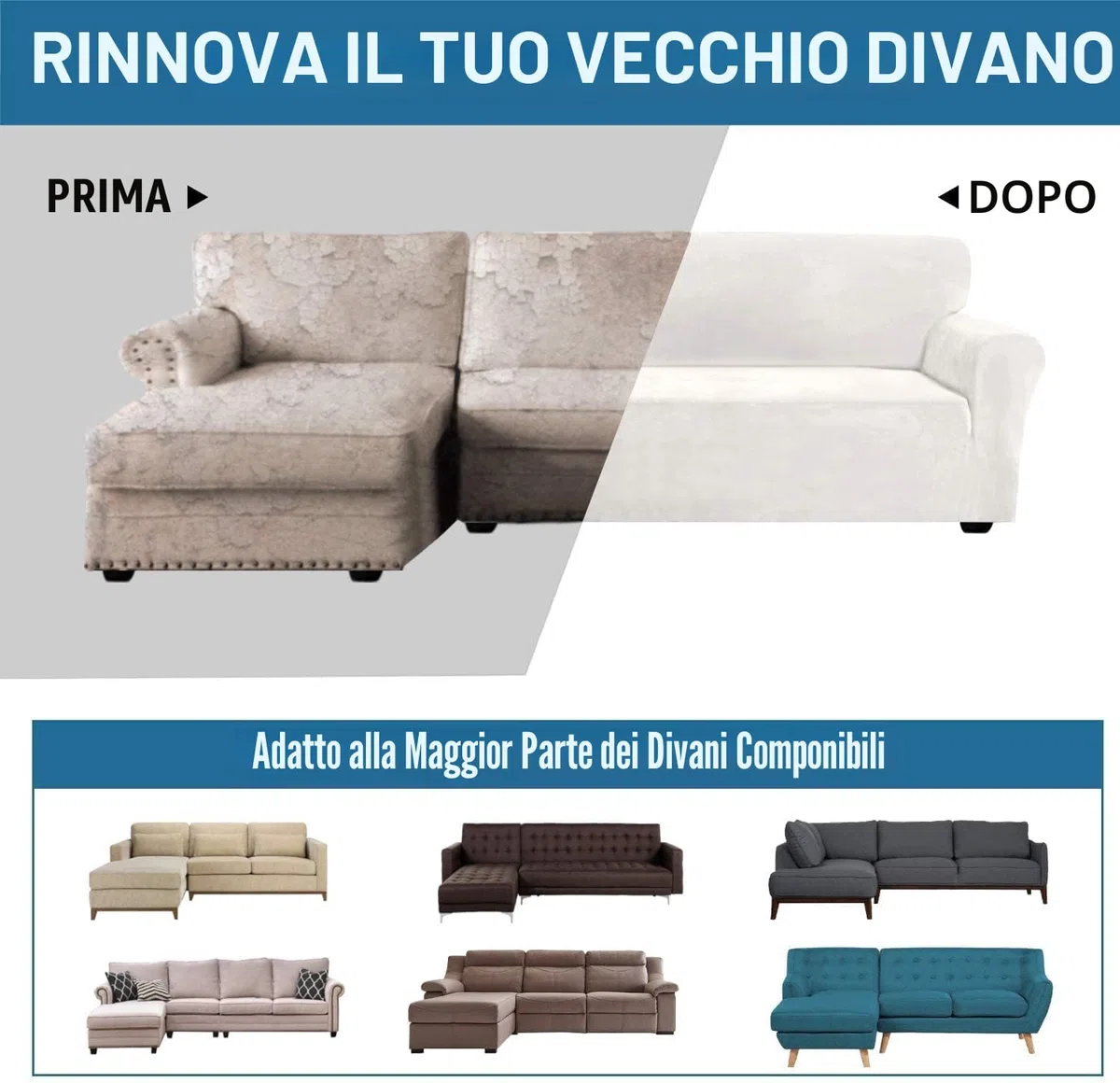 ShowyLive Copridivano Universale con Penisola a Sinistra/Destra per Divani in Poliestere a Forma di L, Copridivano con Penisola Elasticizzato, 3 Posti + 3 Posti, Grigio Scuro