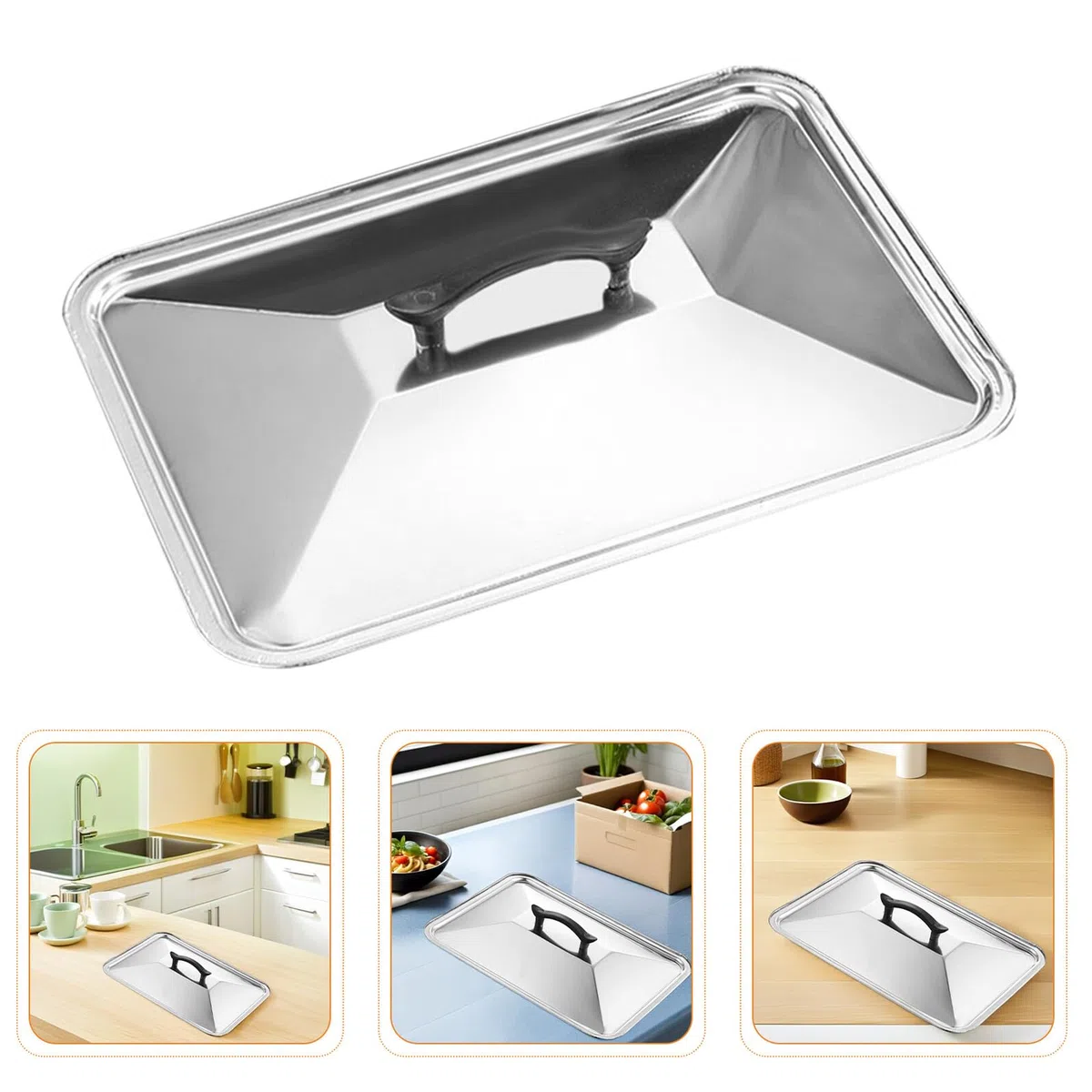 IMIKEYA Coperchio Rettangolare per Teglia in Acciaio Inox 40X30 CM Antispruzzo e Anti-Scottatura con Manico Resistente al Calore Adatto per Forno e Cucina Professionale