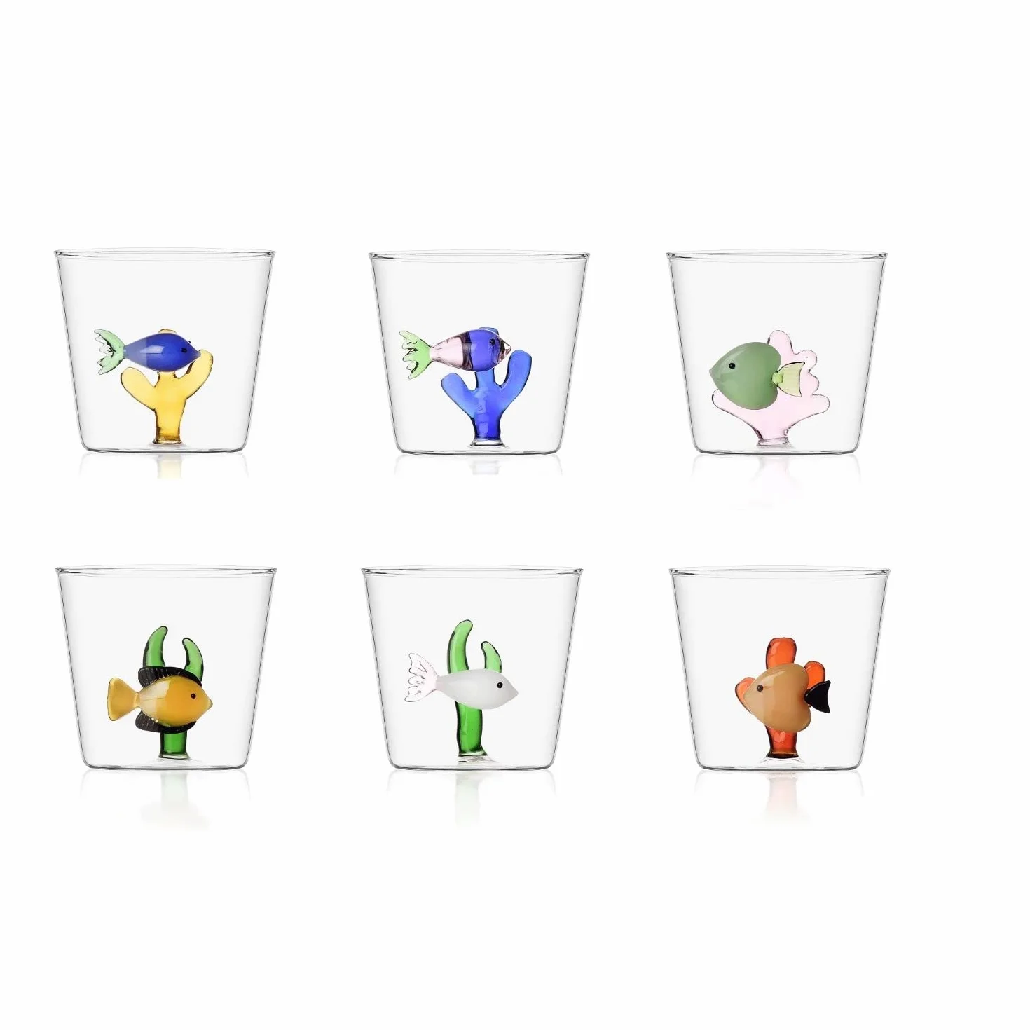 Ichendorf Vetro Set 6 Bicchieri da Acqua Decorati Marine Garden Pesce con Alga, 300 ml