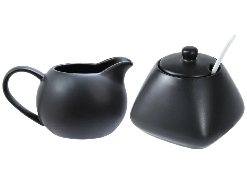 Set da caffè in ceramica semplice, nero, brocca e zuccheriera
