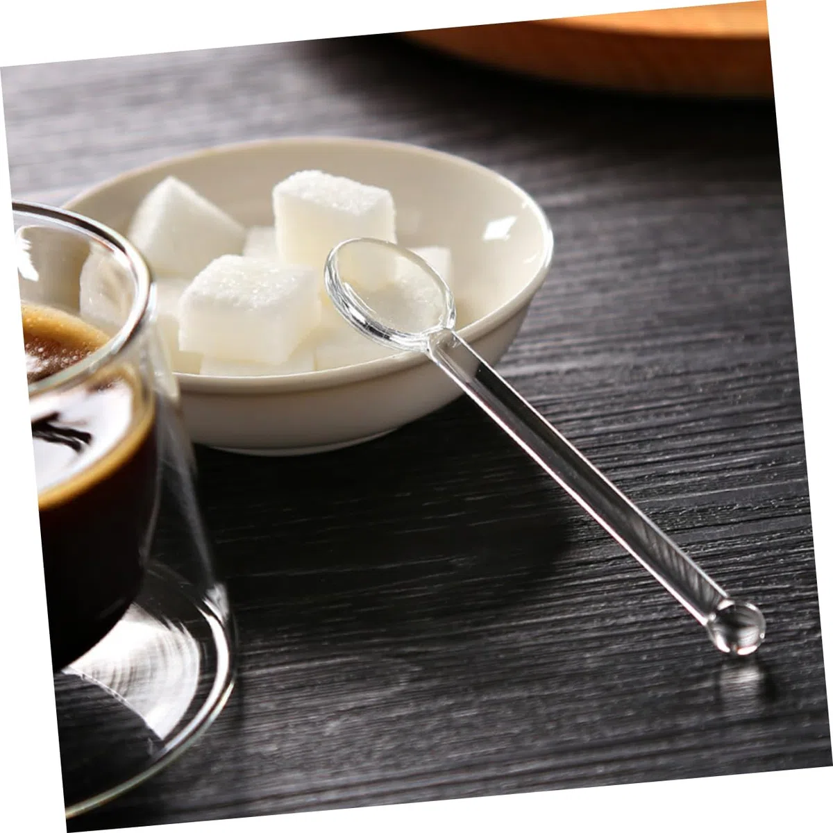 6 bastoncini in vetro per cocktail e yogurt, cucchiaini da caffè trasparenti, cucchiaini da tè, cucchiaini da tè, cucchiaini da tè