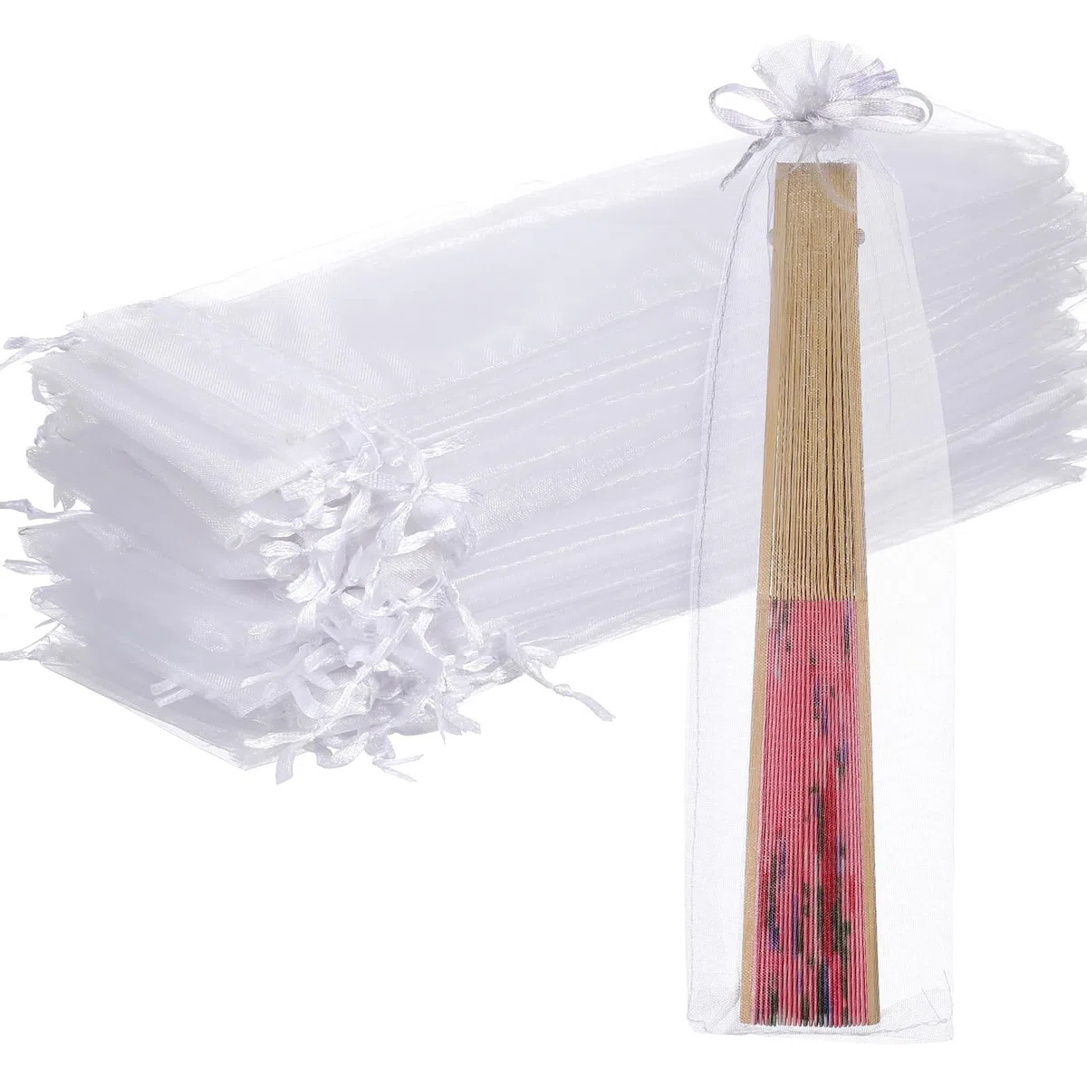 50 sacchetti per ventaglio a mano sacchetti in organza con coulisse borsa pieghevole per piccoli sacchetti di chiffon per dolci sacchetti regalo trasparenti per caramelle gioielli