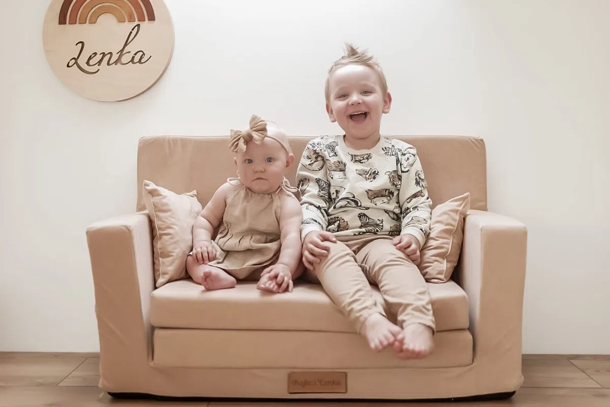 Flumi Personalizzato Divanetto Bambini con Funzione Sleep - 3 in 1 | Divani Piccoli | Divano Bambini | Colore: (Beige)