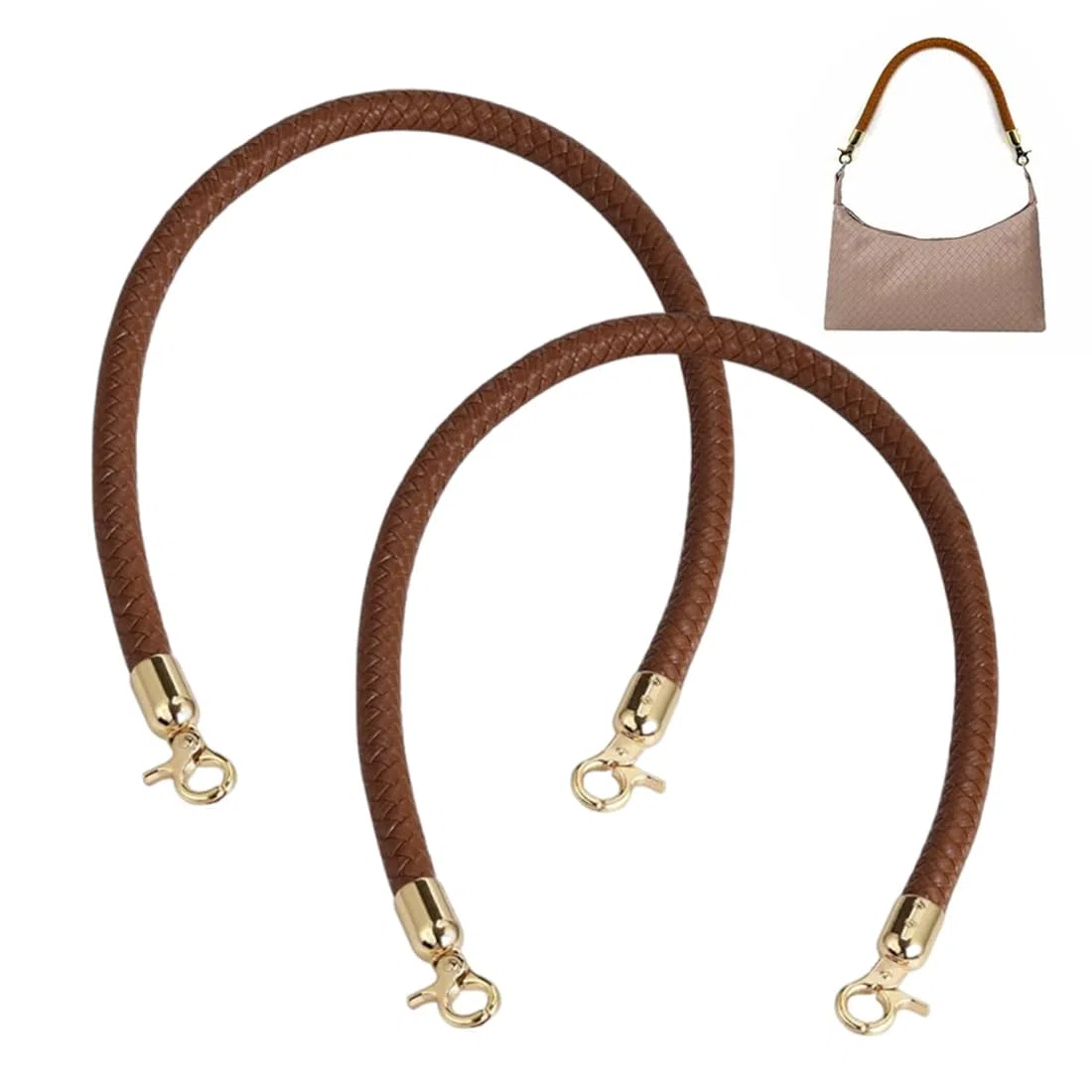2 Pezzi Tracolla in Pelle per Borsa, Manico di Ricambio Corto Intrecciata PU con Fibbie Metallo per Borsetta Fai da Te Borse a Mano, 60cm, Cinturino Marrone