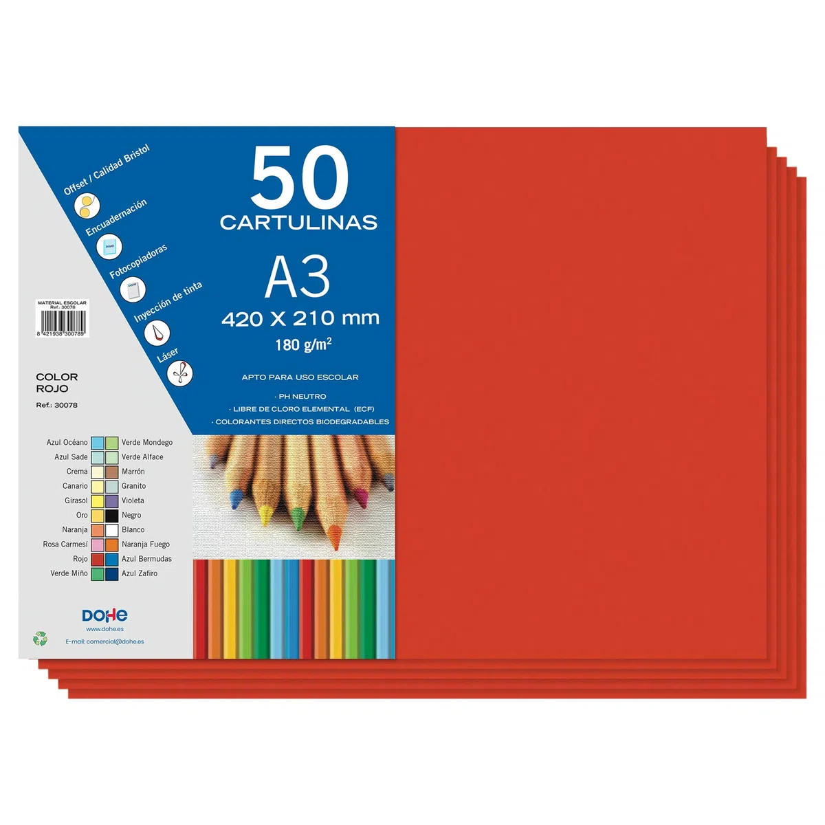 Dohe - Cartoncino 50 fogli A3 - Rosso