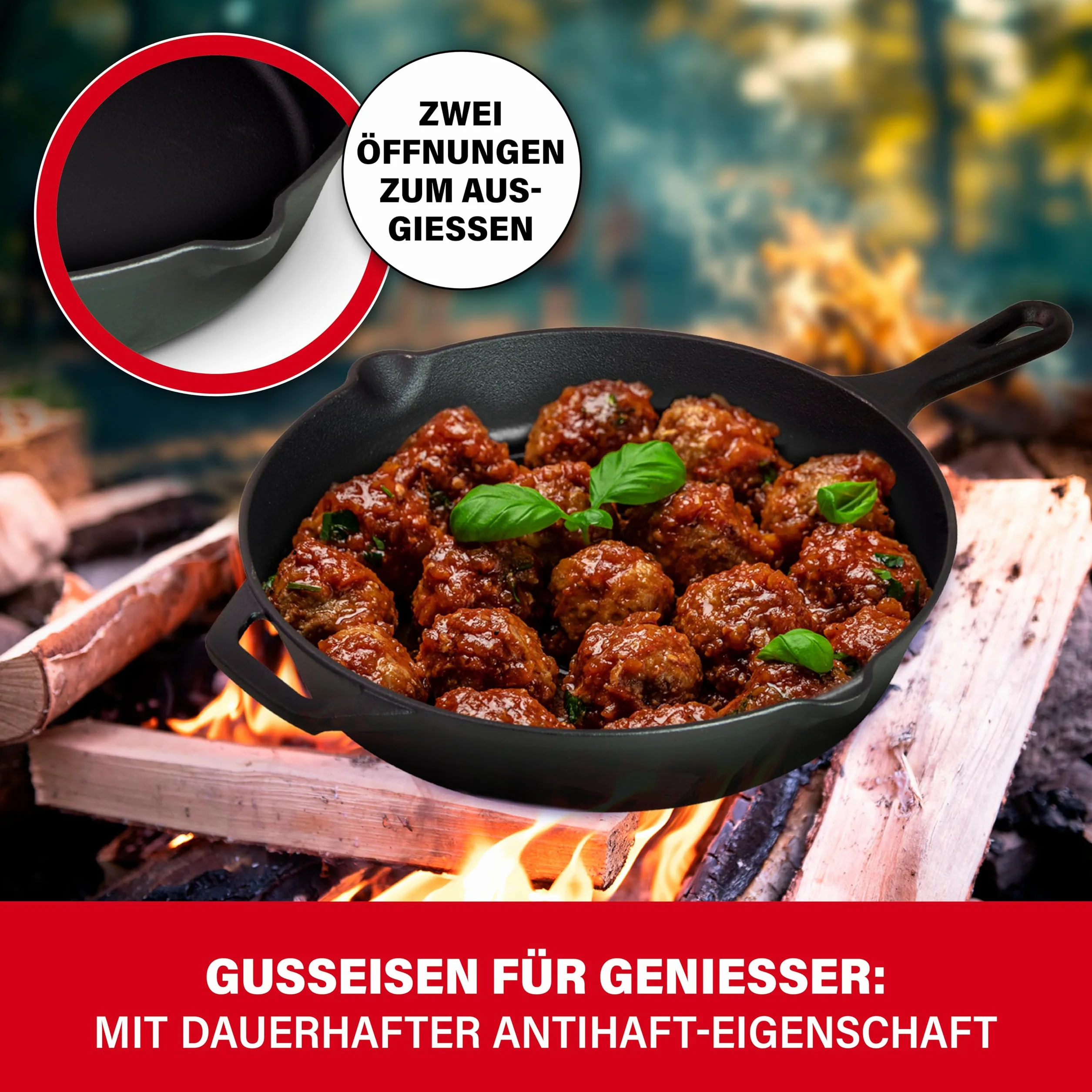 BBQBOSS Padella in ghisa 28 cm [2,8 litri] padella in ferro – cast iron pan – frying pan – induzione – padella in ghisa – per barbecue a gas – per barbecue a carbone