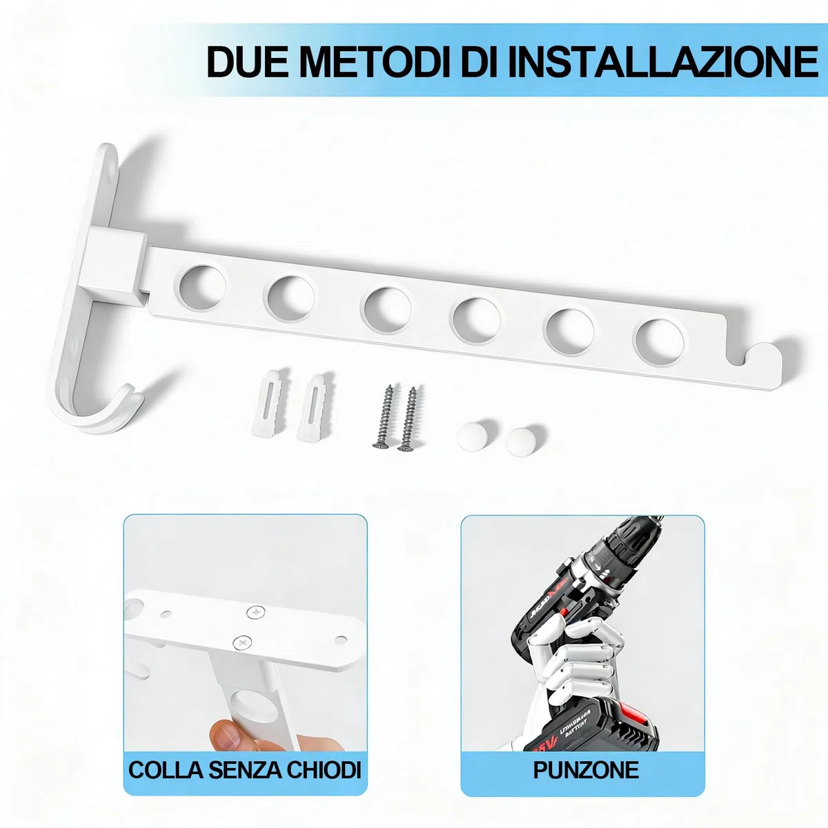 Appendiabiti da Parete Pieghevole, Barra Porta Abiti da Muro in Alluminio, Salvaspazio per Bagno, Lavanderia e Balcone, Bianco
