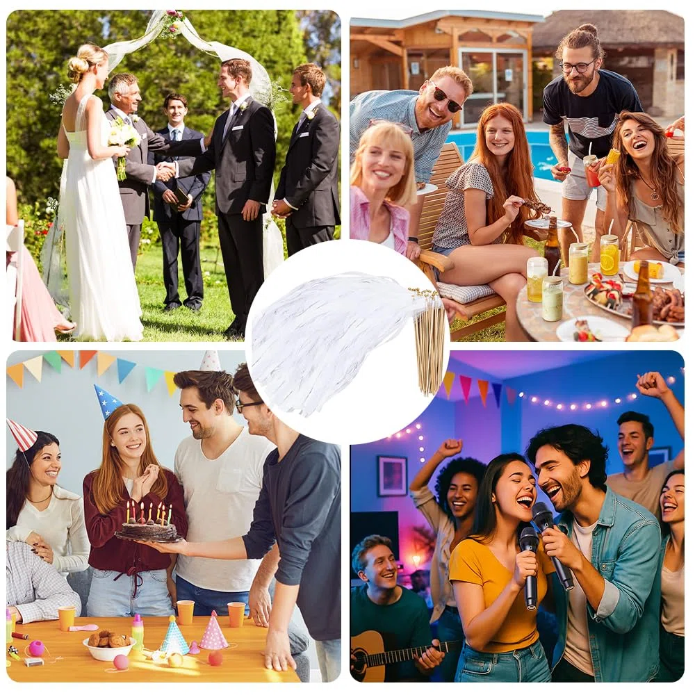 50 Pezzi Bacchette Matrimonio, Bacchette per Matrimonio con Grandi Campanelle e Nastri | Bacchettes Bianche per Nozze in Seta per Matrimoni, Compleanni e Festività