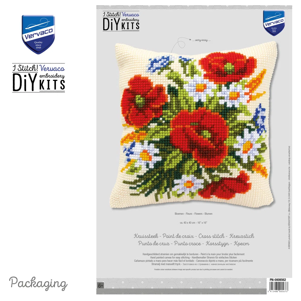 VERVACO Kit Cuscino Punto Croce FIORI Set Ricamo Principianti Cuscini Gobelin Decorativi ca. 40 x 40 cm Accessori Per Lavoretti Creativi DIY Casa Decor Hobby Adulti Cross Stitch