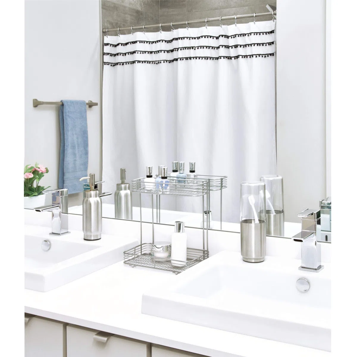 iDesign Austin Portaspazzolino Bagno da appoggio, Porta spazzolini con Coperchio in Metallo e plastica, Trasparente/Argento Opaco, 7,6 cm di diametro x 22,9 cm