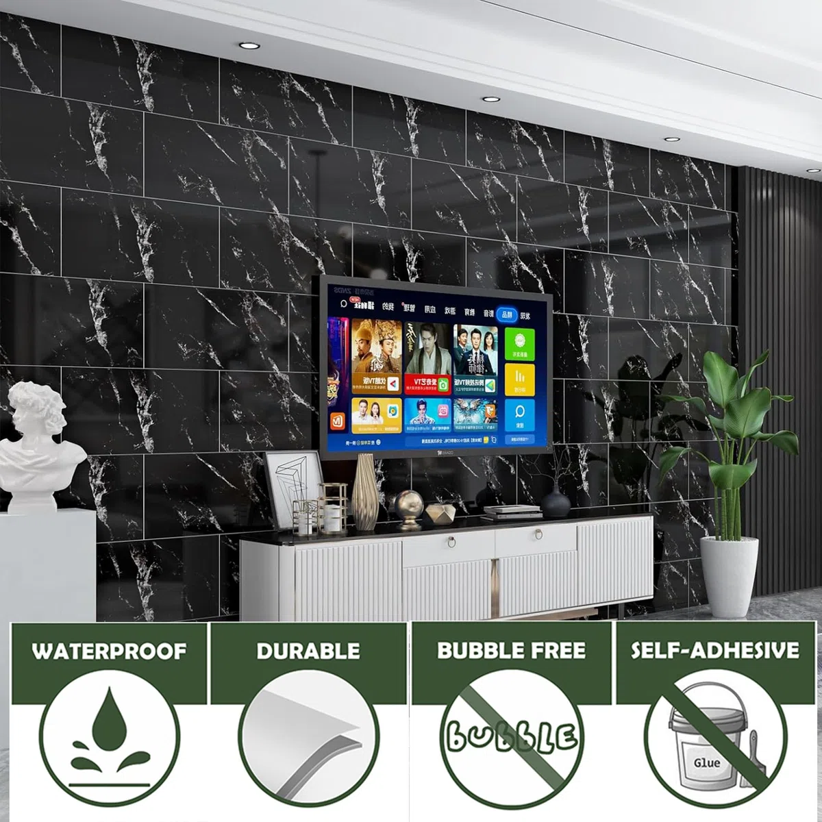 Piastrelle Adesive Cucina, 10 pezzi Adesive Pavimento 30x60cm Decorazioni Bagno Adesivi per Piastrelle PVC Autoadesiva Resistente al Calore Impermeabile Decorazione Per La Casa