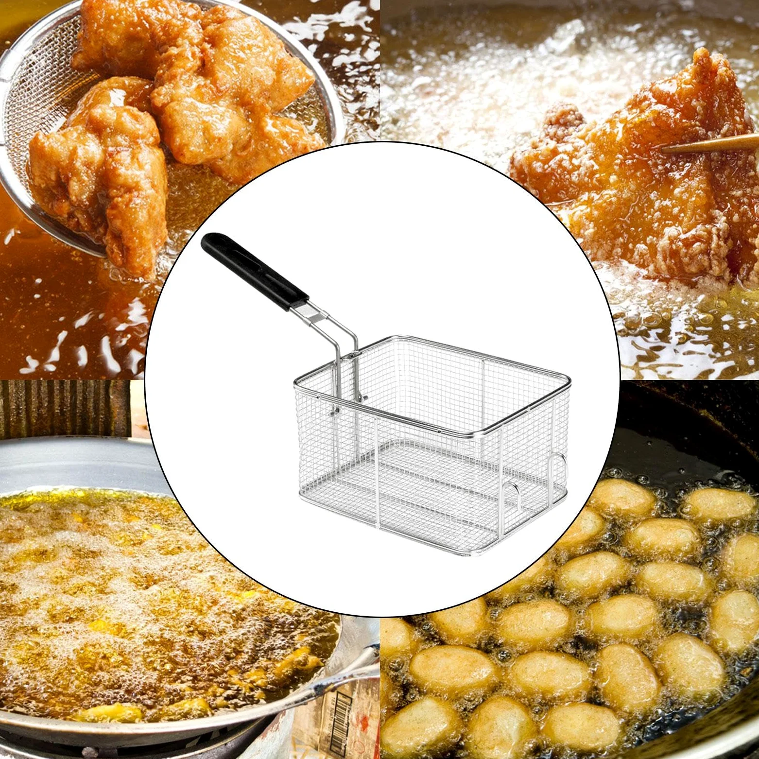 Cestello per Friggere, Utensile Da Cucina Multiuso Cestello Friggitrice Cestino Quadrato in Acciaio Inox per Friggere, Scolare E Sciacquare Le Patate, Stile D
