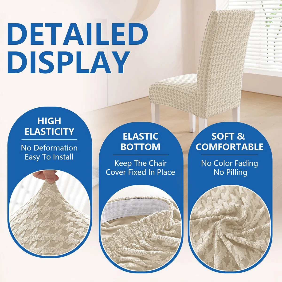 YSTELLAA Coprisedie Con Schienale 4 Pezzi, Elasticizzato Copri Sedie Soggiorno Cucina, Fodere Coprisedie Universale per Sala da Pranzo, Moderno Coprisedia Lavabile Estraibile, Beige