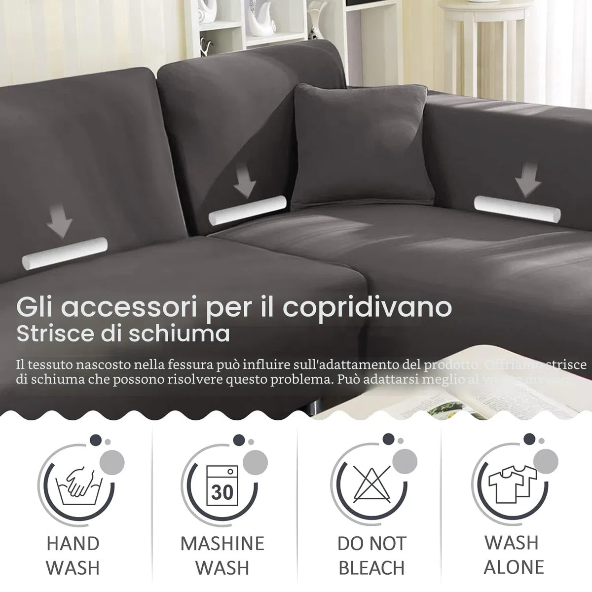ShowyLive Copridivano Universale con Penisola a Sinistra/Destra per Divani in Poliestere a Forma di L, Copridivano con Penisola Elasticizzato, 3 Posti + 3 Posti, Grigio Scuro