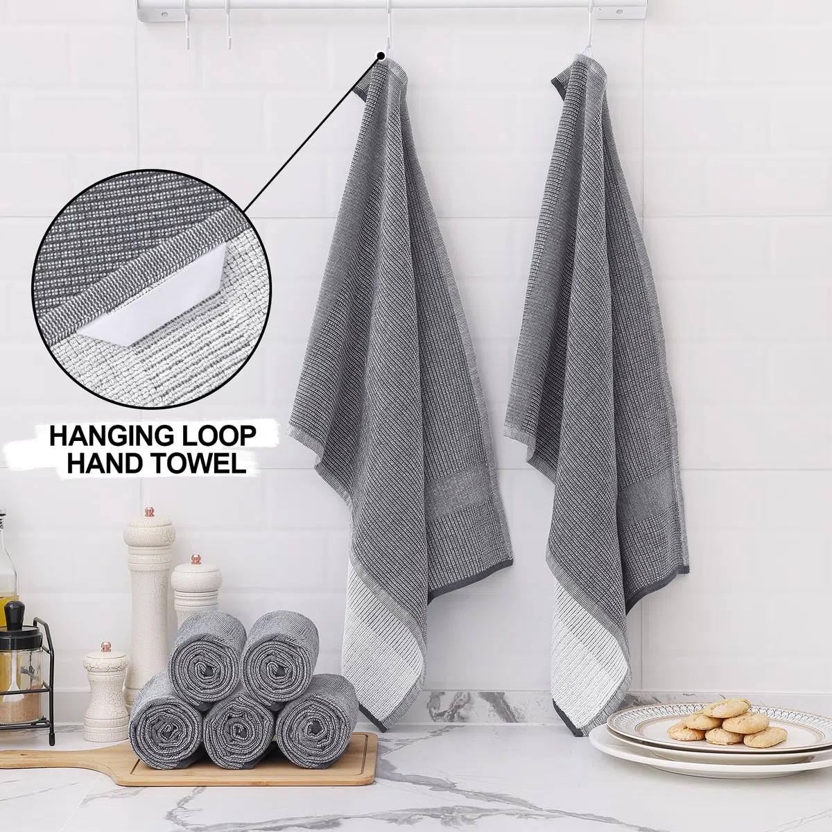 Homaxy Asciugamani da cucina di alta qualità (45,7 x 71,1 cm, confezione da 6), asciugamani da cucina grandi in cotone, piatti e in spugna, set di strofinacci altamente assorbenti da 380 g/m², con