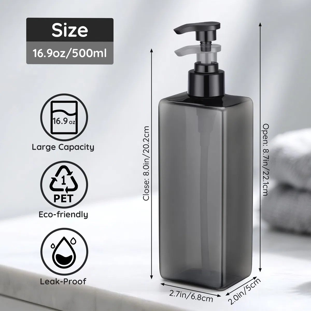 Segbeauty Dispenser Sapone Bagno, 4 Pezzi 500ml Dispenser Bagnoschiuma Doccia, Bottiglie Vuote, Flacone con Adesivi per Bagno, Cucina, Hotel, Ristoranti (Grigio)