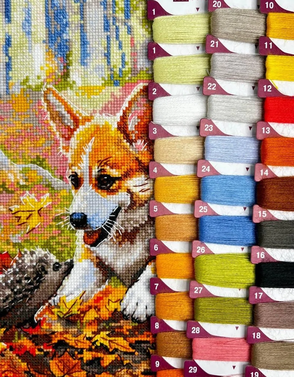 RIOLIS - Incontro nella foresta 2303, Cane Punto croce 21x30cm, Punto croce kit da ricamare, Disegni da ricamare, Embroidery kit, Animali Kit ricamo punto croce