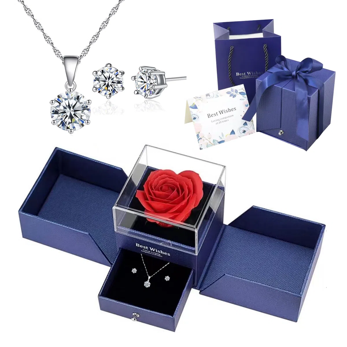 Eternal Rose Set,Regalo Originale per Donne,Scatola di Gioielli Eternal Rose con Collana e Orecchini,Regalo di Compleanno,San Valentino,Festa della Mamma,Anniversario,Natale