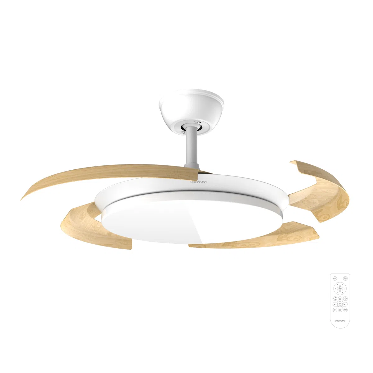 Cecotec Ventilatore da Soffitto Luce e Pale Retrattili EnergySilence Aero 4500 Puzzle Invisible White&LightWood. 30W, Motore DC, 42", LED, Telecomando, Timer, Estate/Inverno, Relax Totale