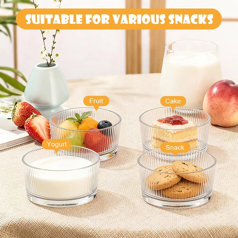 Set di 8 bicchieri da dessert trasparenti da 200 ml, in vetro, perfetti per tiramisu, panna cotta, budino e dessert a strati, ciotola in vetro lavabile in lavastoviglie