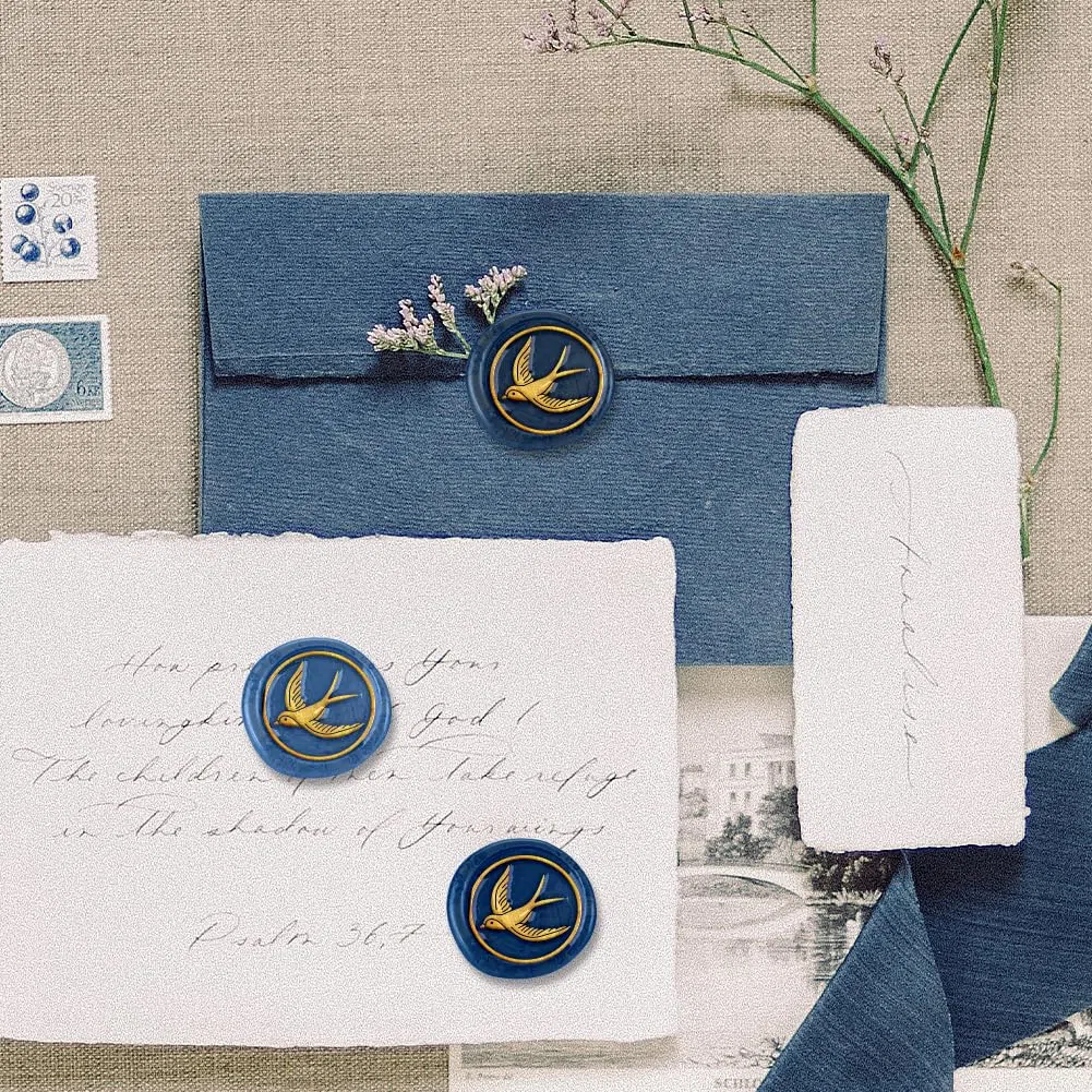 Timbro per ceralacca a forma di rondine, per inviti di nozze, in rilievo, rimovibile, 2,5 cm, in ottone, con manico in legno, buste, confezioni regalo, decorazione, artigianato adesivo