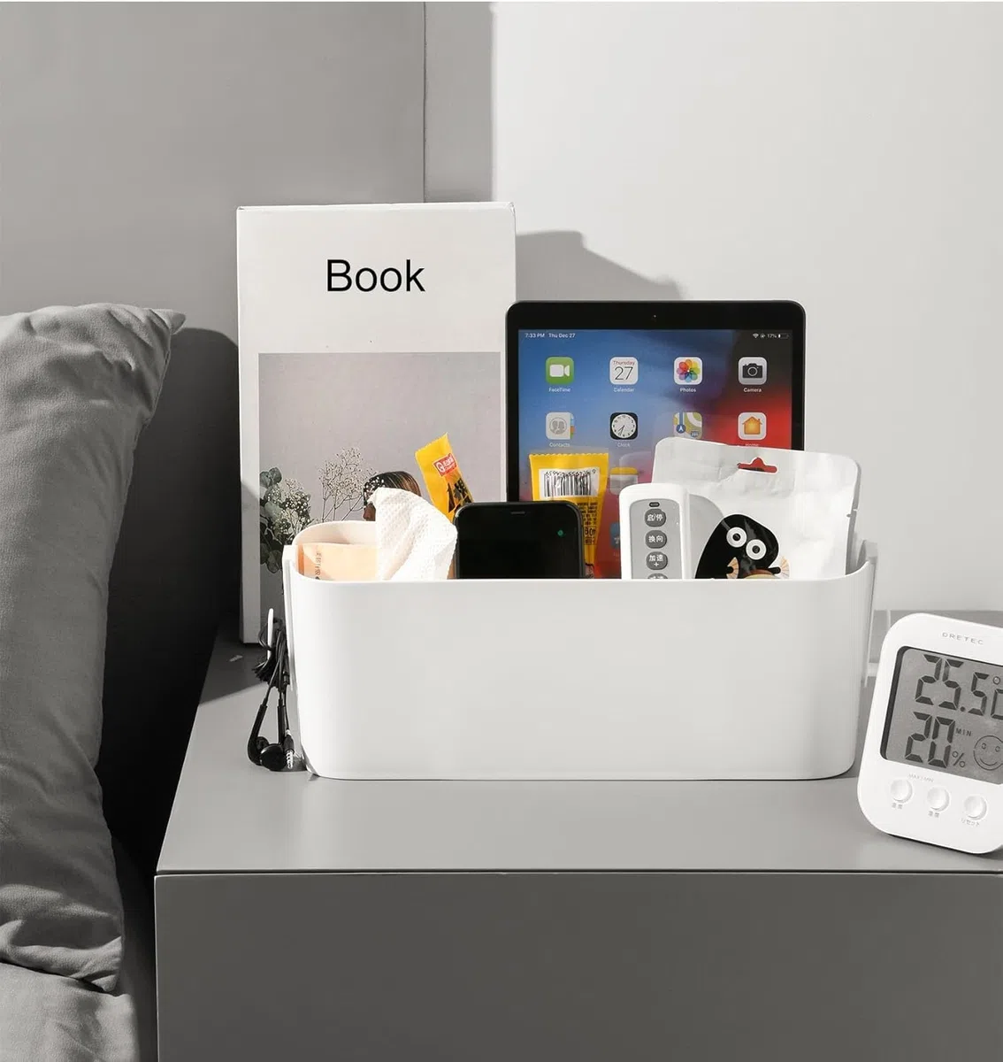 2 cesti da appendere con 2 ganci rimovibili, robusti comodini caddy, dormitorio, per famiglia, ufficio, bianco