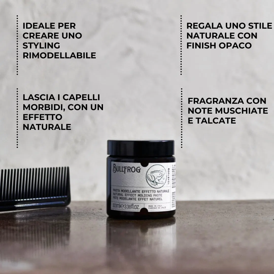 Bullfrog Pasta Modellante Effetto Naturale 100ml - Look Naturale e Rimodellabile con Finish Opaco - Dona Ordine e Volume - Note Muschiate e Talcate - Texture Leggera e Opaca - Made in Italy