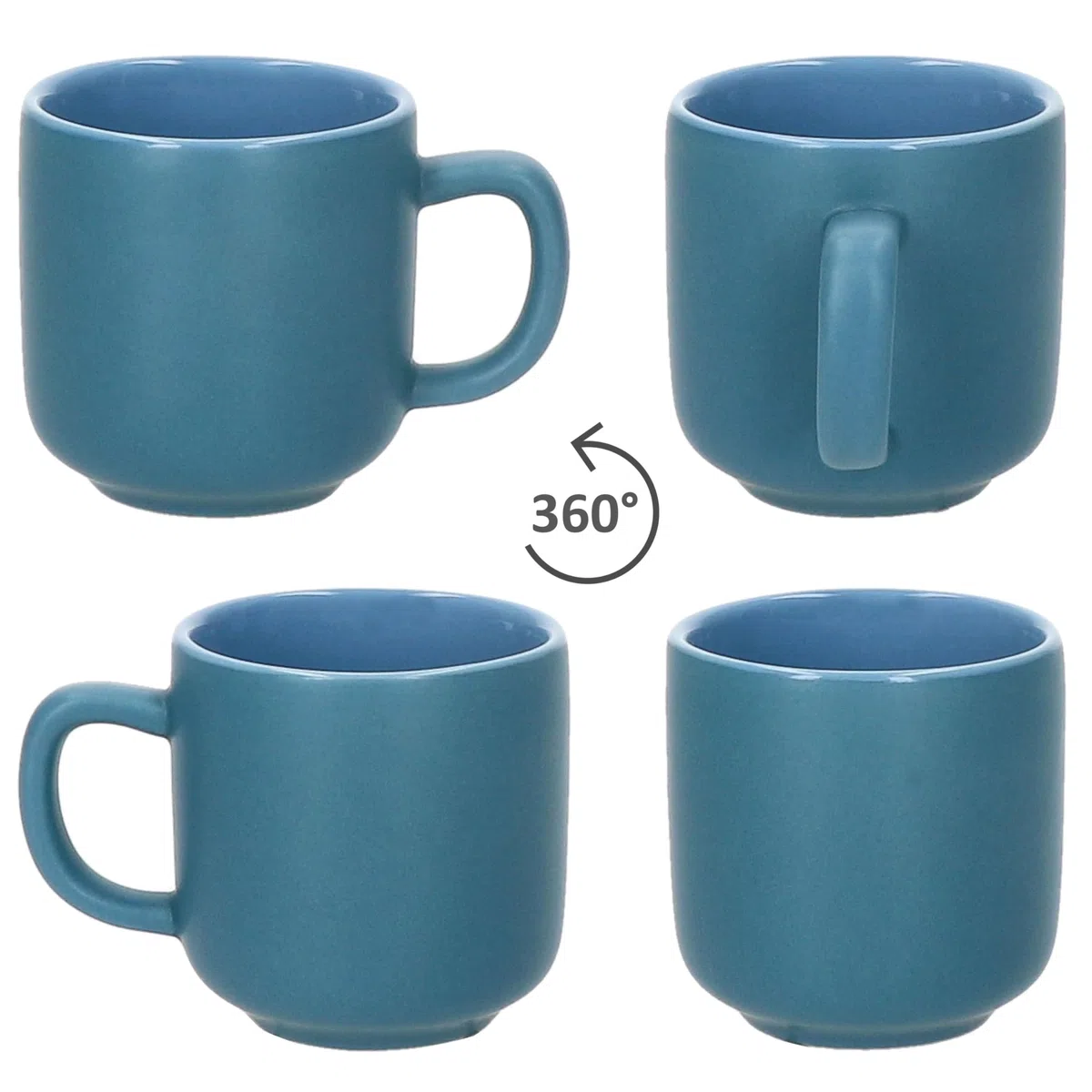 Ritzenhoff & Breker Jasper - Set di 6 tazze da caffè con piattini blu oceano, per 6 persone, in gres, per colazione e caffè, 6 tazze piccole da 70 ml, altezza 6 cm e piattini