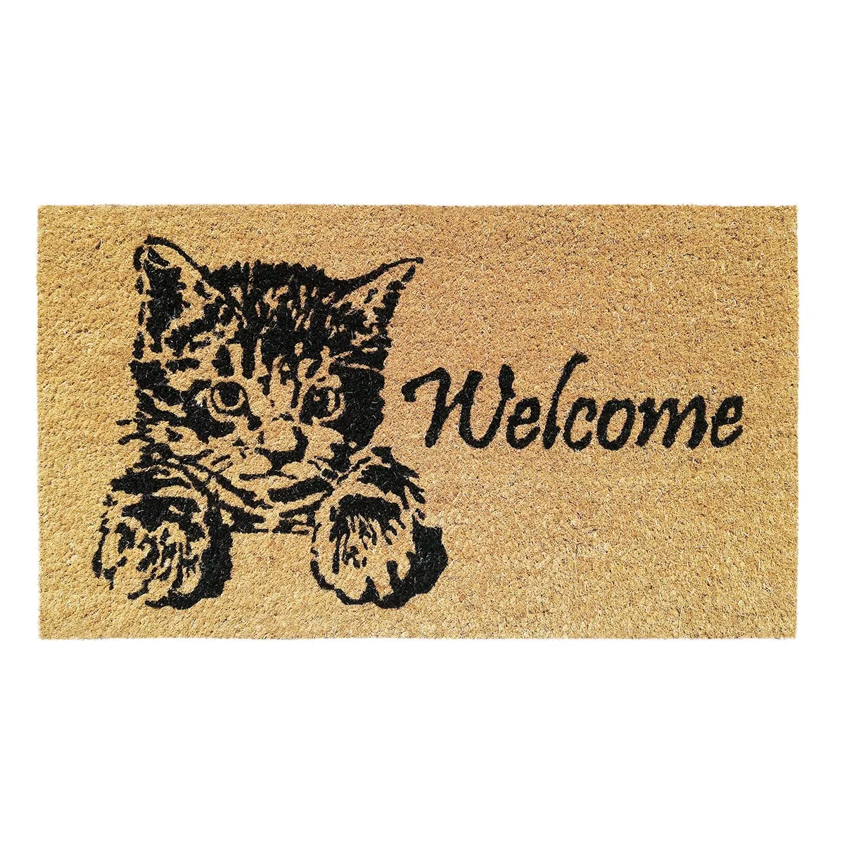 Banzaii Zerbino Ingresso Casa in Fibra di Cocco 40x70 cm, Tappeto Porta con Base Antiscivolo, Resistente e Ideale per Interno ed Esterno - Welcome Gattino