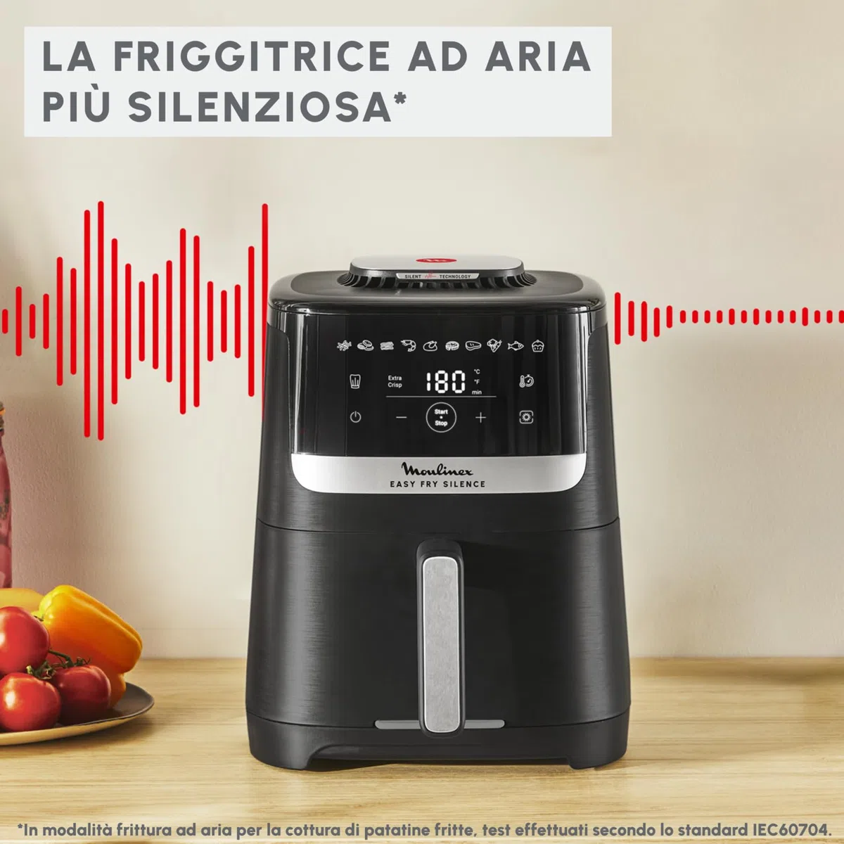Moulinex Easy Fry Silence, Friggitrice ad Aria Silenziosa 5L/1.5kg per 6 Persone, 1670W, Sistema Easy Clean & Store, 10 Programmi, Touchscreen, Cestello Lavabile in Lavastoviglie, Nera, EZ5528