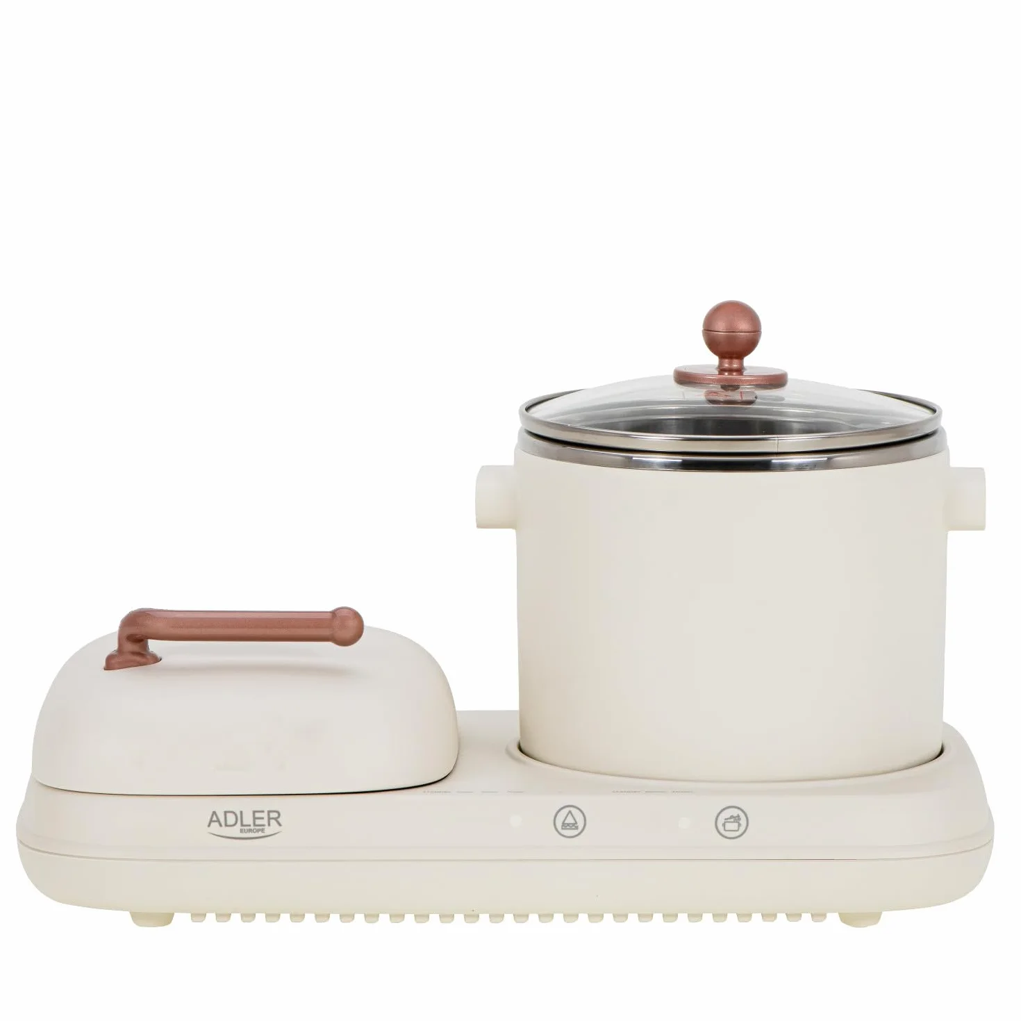 ADLER EUROPE AD 6421 Stazione di colazione 2 in 1 con pentola da 1,0 L e superficie antiaderente per griglia | Design retrò | per piccole cucine | Multifunzionale 1100-1320 W