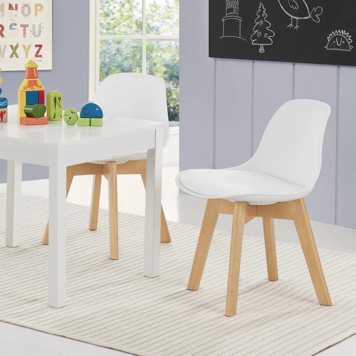 [en.casa] Set di 2 Sedie per Cameretta 2 Sedie per Bambini Altezza Seduta Imbottita 32 cm Mobili a Misura di Bimbi Sgabelli - Bianco
