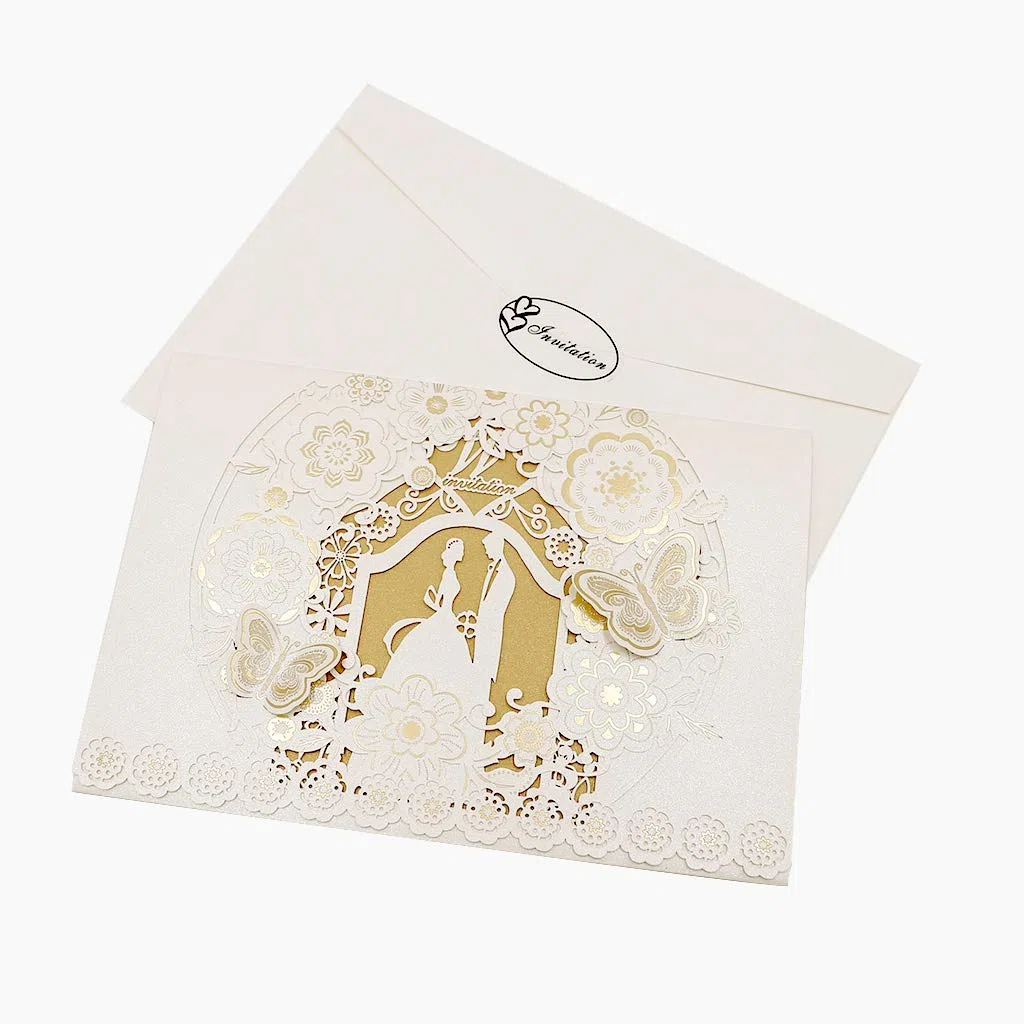 CYSKY Wedding Invitation Card 50 pezzi biglietti invito al taglio laser con carta stampabile vuota e buste per matrimonio, fidanzamento, anniversario (Bianca)