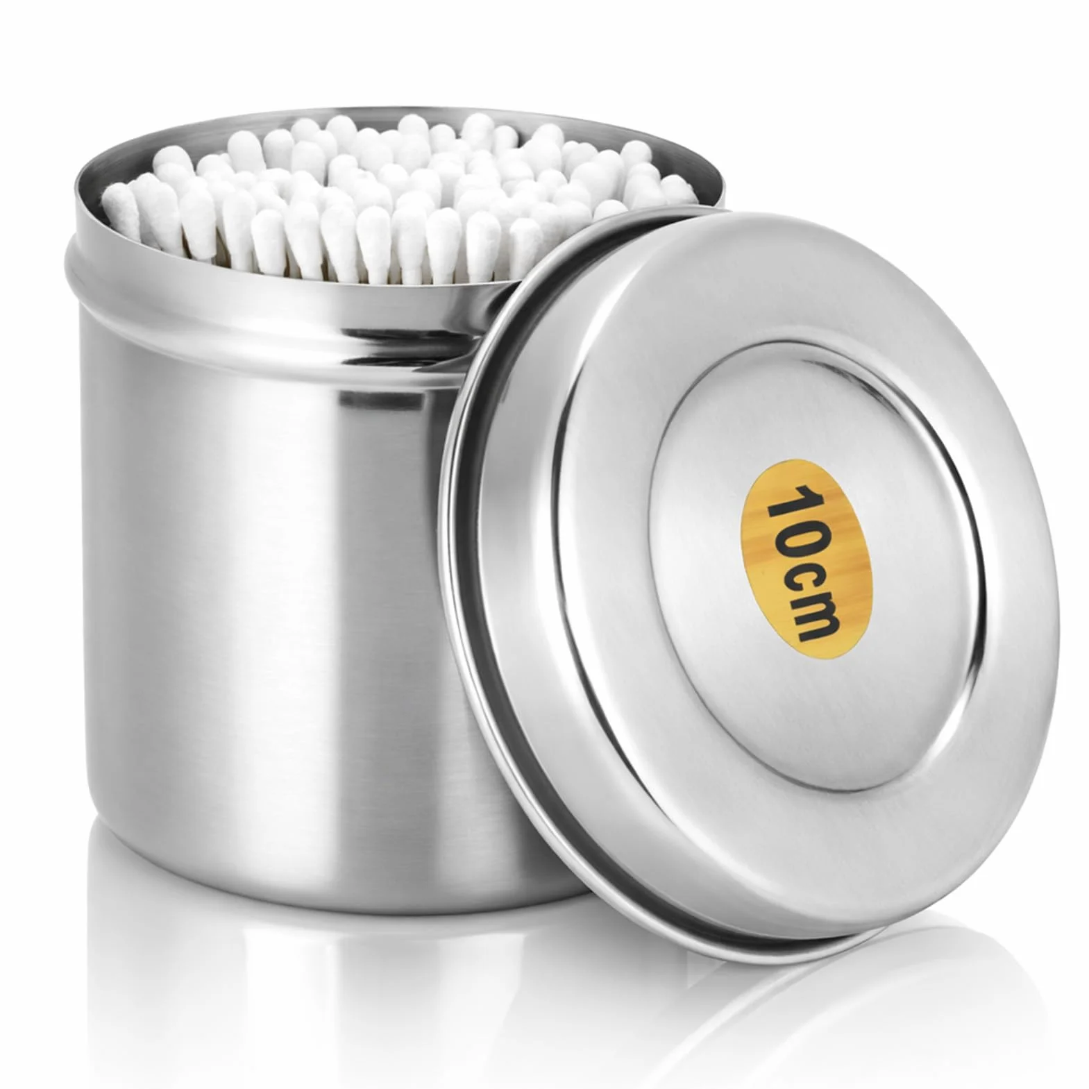 Organizer da appoggio per vanità da bagno, contenitore per barattolo in acciaio inossidabile con coperchio tazza per batuffoli di cotone per barattolo Vaso organizzatore per bagno dispenser per cotton