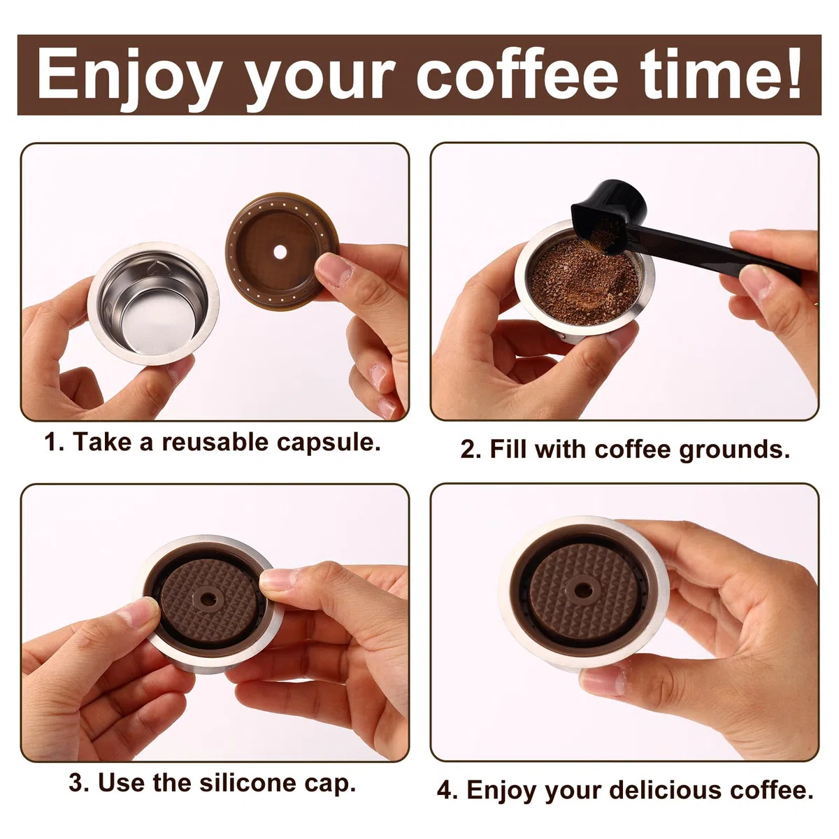 XIHIRCD Capsule Riutilizzabili per Macchina Nespresso Vertuo, Set di Capsule di Caffè Ricaricabili da 80 ml in Acciaio Inossidabile con Coperchio in Silicone Cucchiaio e Pennello